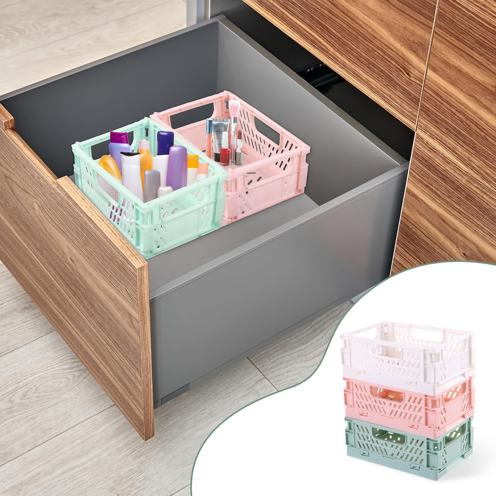 DMJJSD Caja Plegable De Plástico, 5 Unidades, Caja Plegable Pequeña (20,5 X 15 X 9 Cm), Mini Caja Plegable (15,5 X 10 X 6 Cm), Caja De Almacenamiento Portátil, Multicolor, Plegable, Para