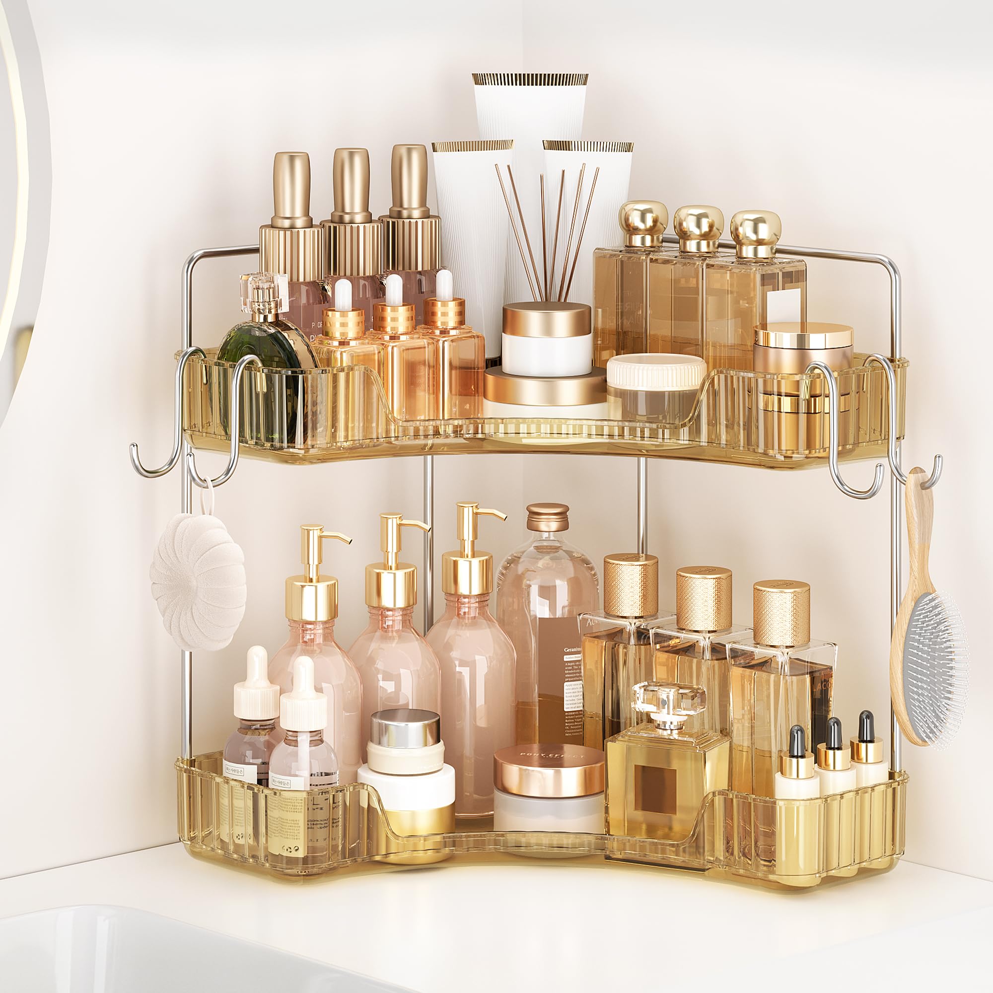 Corner Counter Organizer, 2 Tier Bathroom &amp; Kitchen Storage Tray