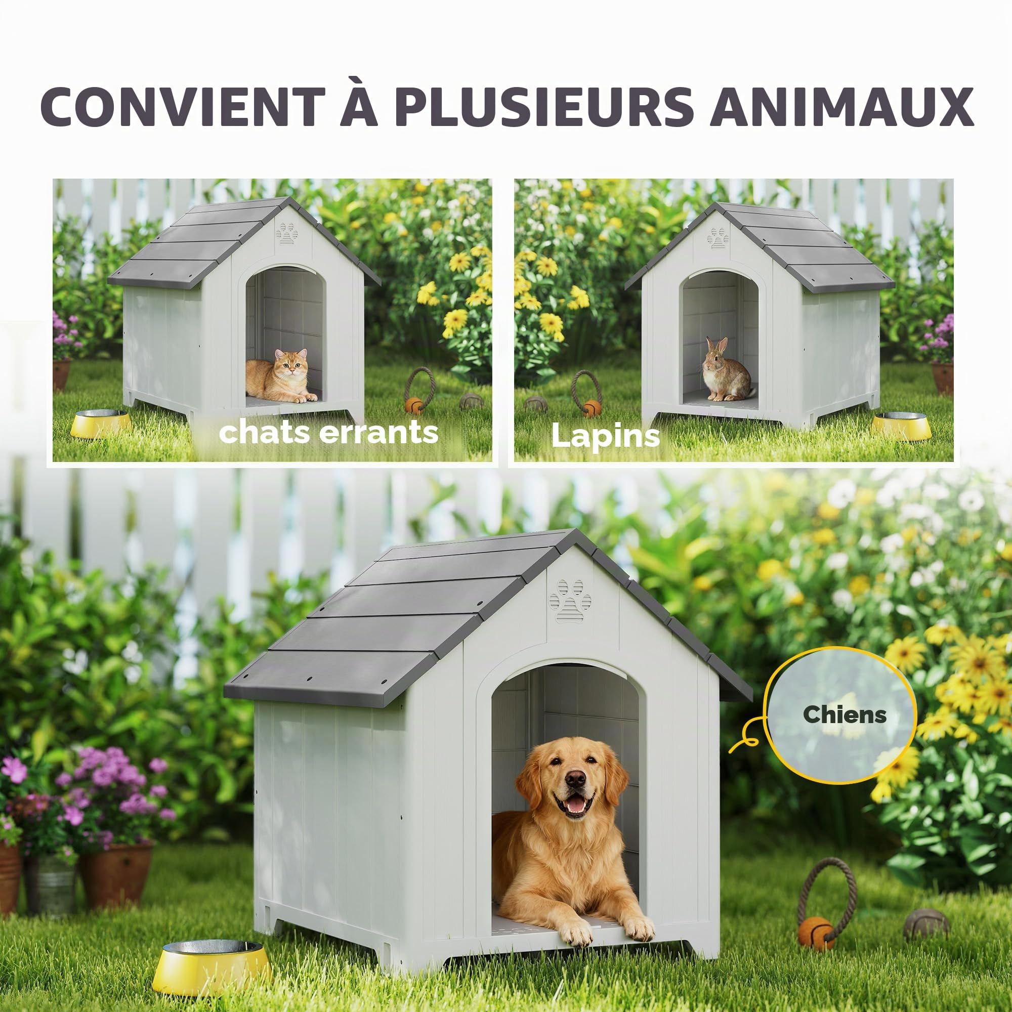 PawHut Abri en Plastique pour Chien/Chiot, int/ext, Plancher surélevé