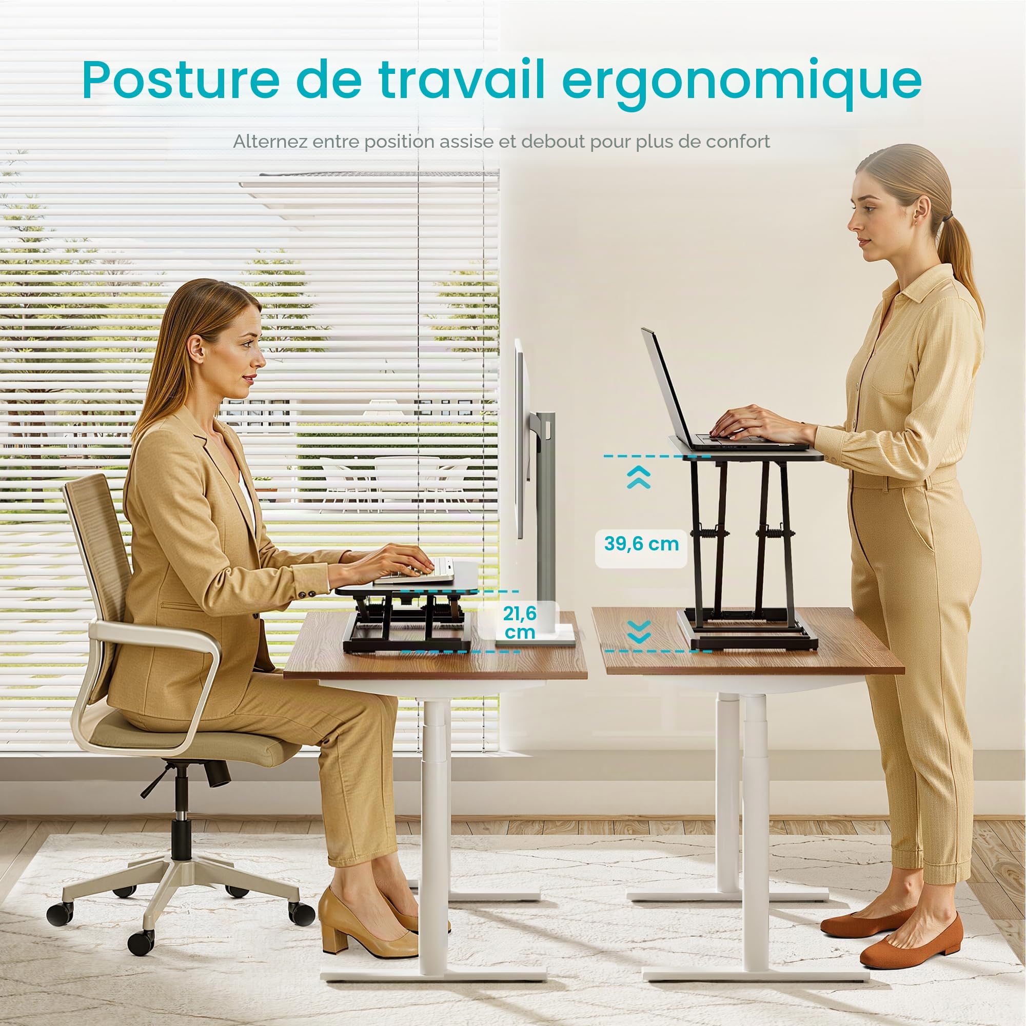 PEGZONE bureau assis debout ergonomique 61x30cm 6 niveaux réglable noir | Bureau debout hauteur 4,3–39,6cm, structure X métallique stable, sans montage, charge 5kg, patins antidérapants