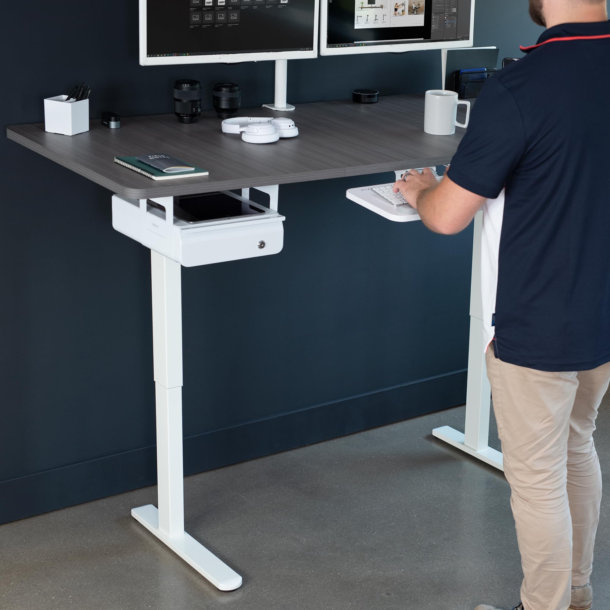 VIVO Electric Standing Desk Frame Rear-Set Legs Single Motor Memory Controller Height Adjustment Frame Only White DESK-100E-RW — view 7