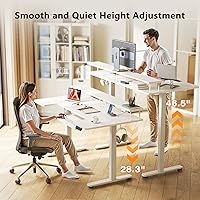 Vista 4 de OffiGo U Shaped Electric Standing Desk with Keyboard Tray, 55 Inch Height Adjustable Desk with Power Outlets & LED Lights, Sit Stand Table with