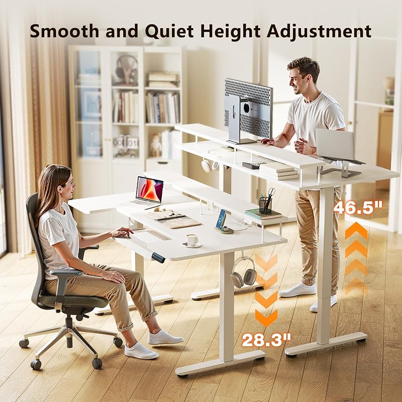 OffiGo 55 Inch U Shaped Electric Standing Desk with Keyboard Tray, White image 4