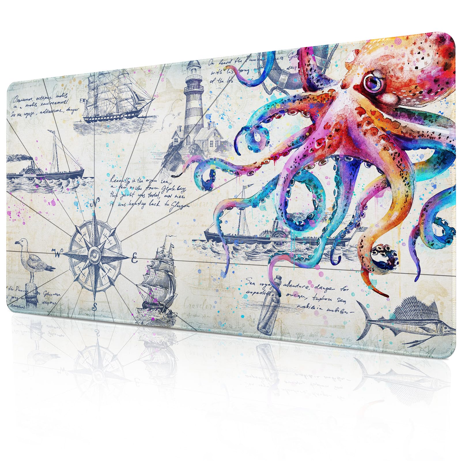 Large Mouse Pad Gaming, Desk Mat for Desktop, Big Mousepad, Grey Desk Pad Computer Desk Mat for Keyboard and Mouse, Cool Octopus Non-Slip Gaming Mouse