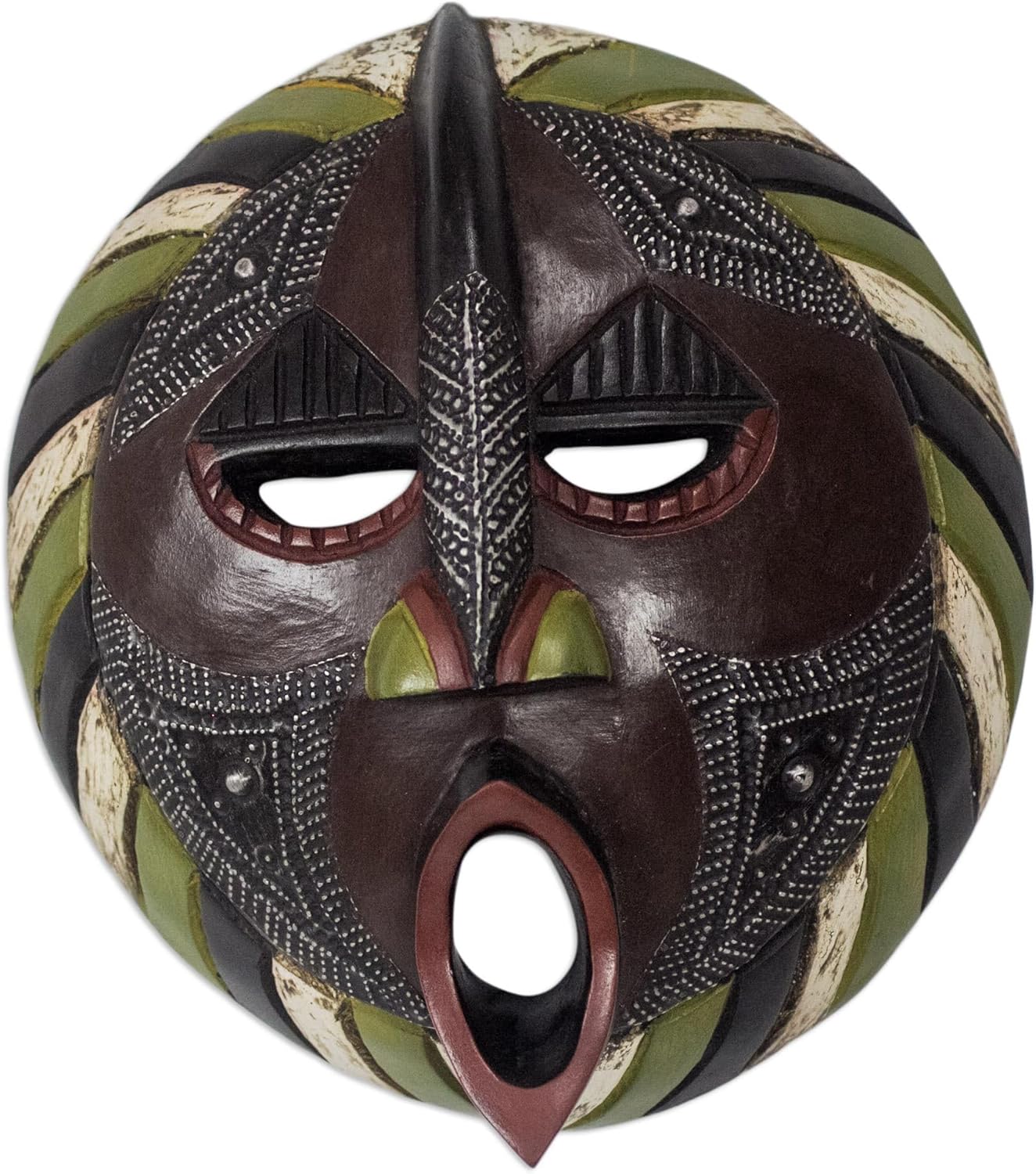 NOVICA Decorative Sese Wood and Aluminum Mask, Brown 'Harvest Increase'