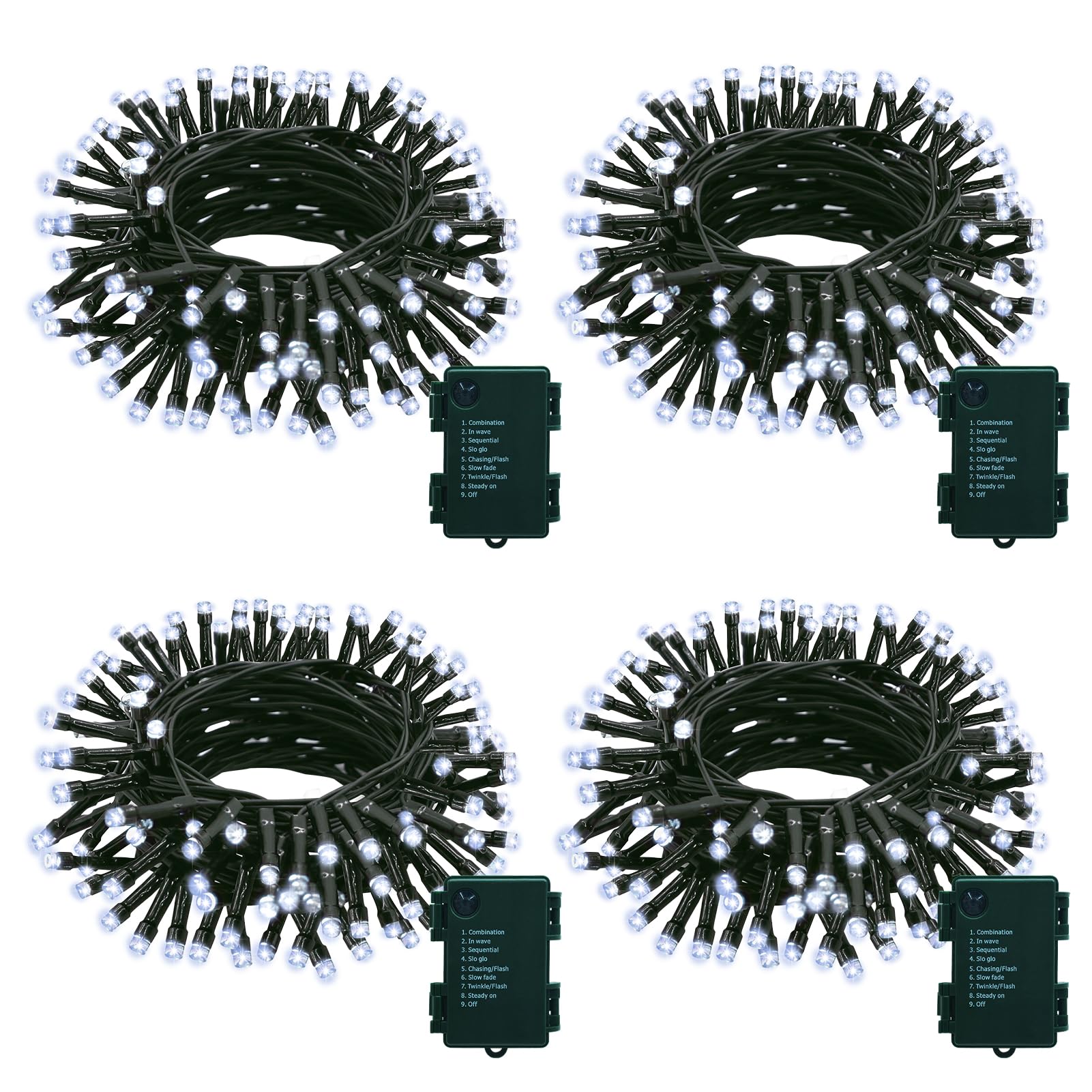 ZAIYW 4 Pack Christmas Battery Fairy Lights, 7M 70 LED String Lights Dark Green Wire with Auto Timer 8 Modes, Christmas Tree Lights for Indoor Outdoor Christmas Party Garden Decor (Cool White)