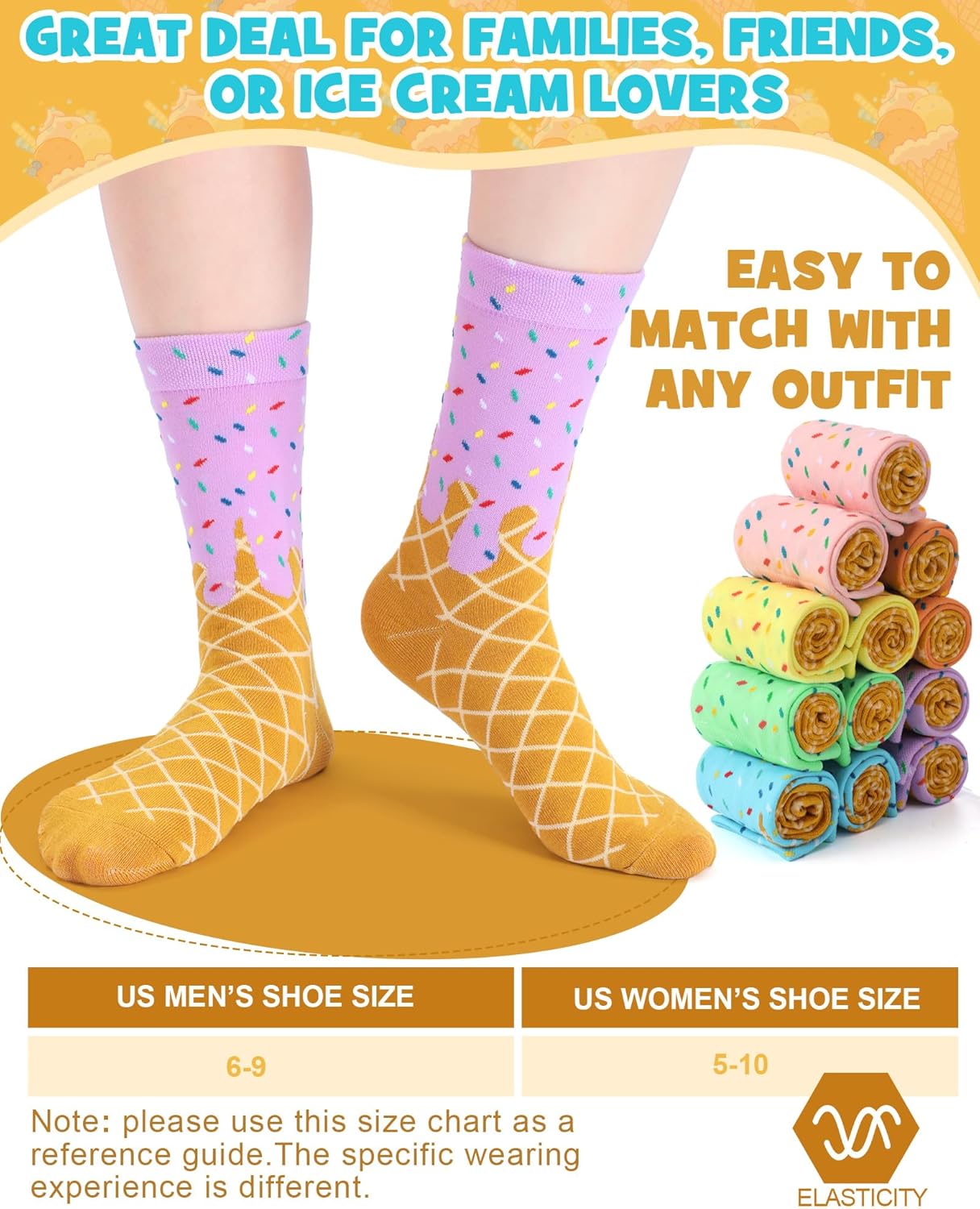 12 Pairs Ice Cream Drip Socks Bulk for Women Teen Girls Novelty Cotton Socks Colorful Summer Ice Cream Lover Birthday Gifts Valentines Party Favors - Image 4