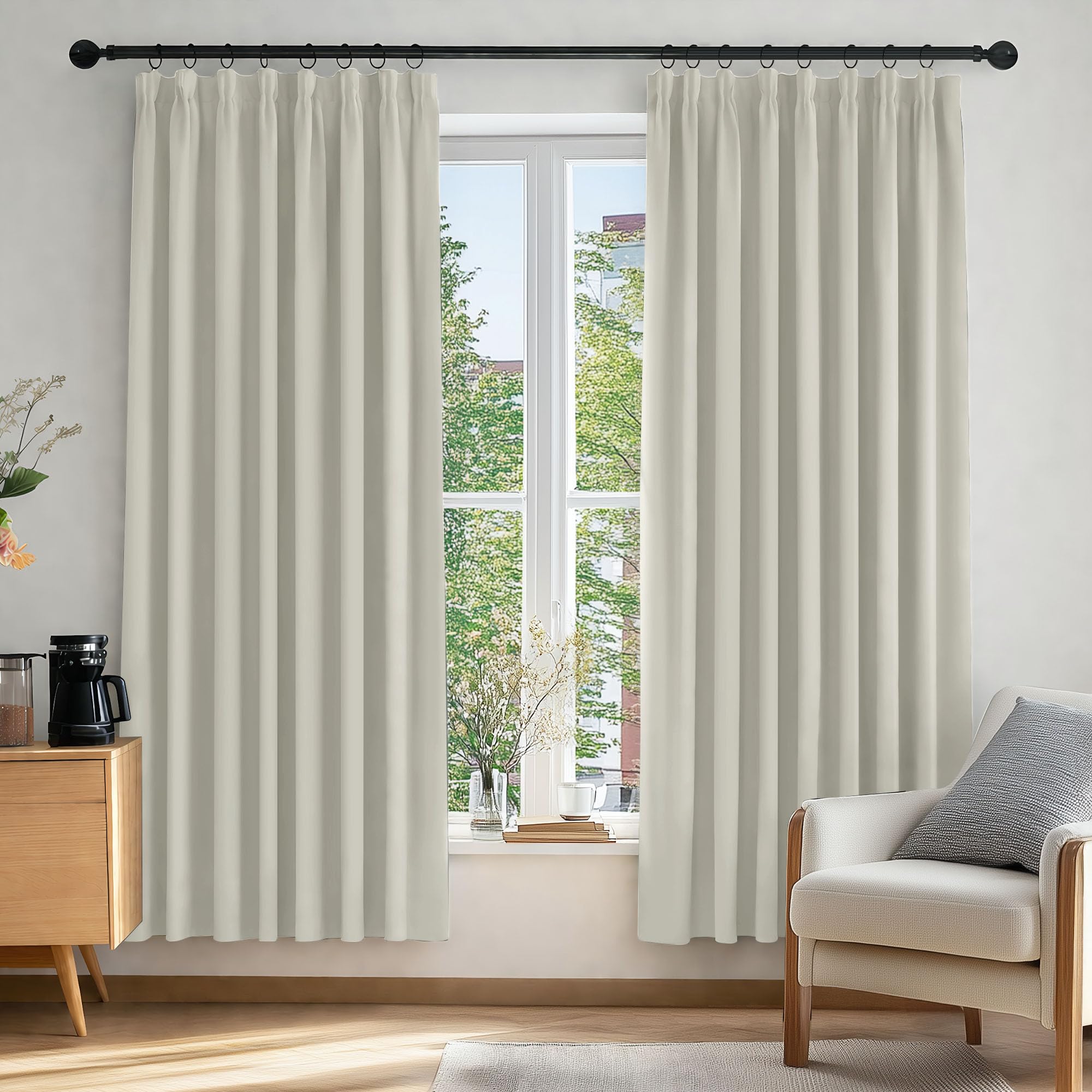 Deconovo Gardinen mit Kräuselband Blickdicht Vorhänge Kälteisolierend Thermovorhang für Balkontür Schlafzimmer 2 Stück