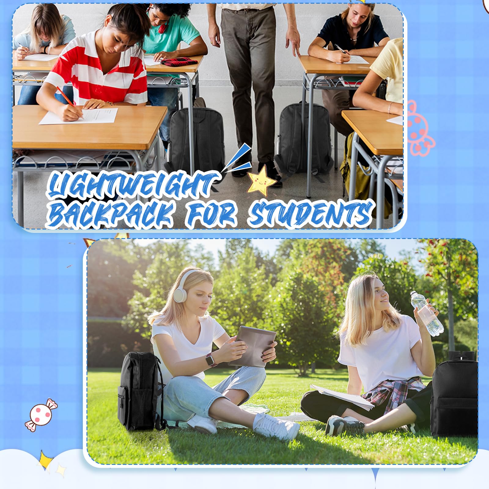 Silkfly 12 mochilas escolares con 12 estuches con cremallera para lápices de 15.7 pulgadas, bolsas ligeras para libros a granel para el regreso a la escuela