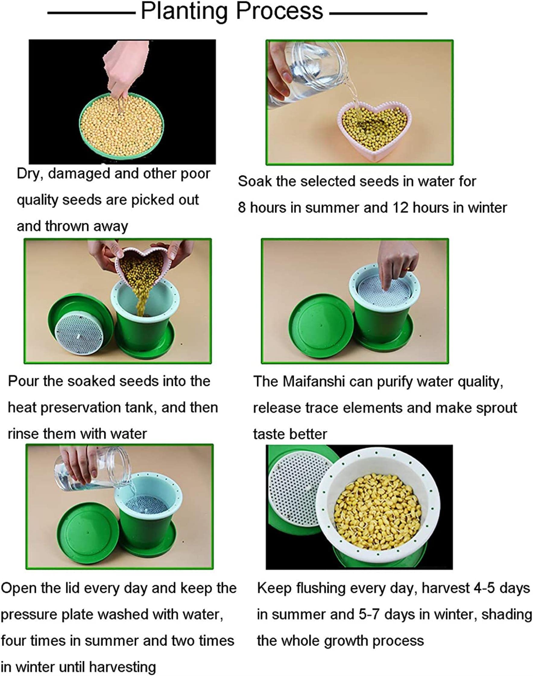 Pot De Germinateur De Graines Bac De Germination Vert Santé Germination des Germes Unité, Y Compris Seau Intérieur, Seau Extérieur Et Plaque De Pression, Vert