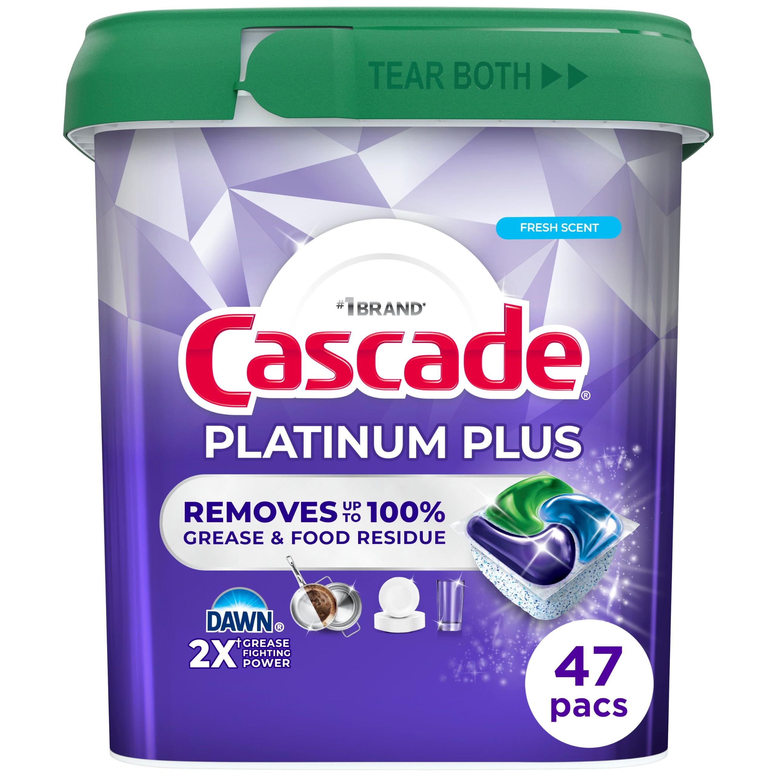 Cascade Platinum Plus Dishwasher Pods, Dishwasher Detergent, Dish Detergent Soap, Fresh, 47 Count