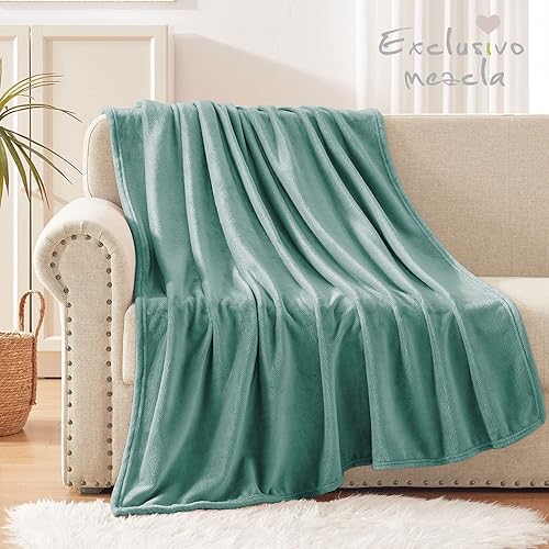 Miniatura 6 de Exclusivo Mezcla Manta de vellón para sofá, cama, súper suave y cálida, para uso en todas las estaciones, acogedora, afelpada, ligera, verde azulado