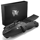 ODENWOLF LUPUS Outdoor Messer feststehende Klinge im klassischem Stil - Survival Messer feststehende Klinge - Jagdmesser mit Scheide und Feuerstarter - Perfektes Bushcraft Messer Outdoor Survival Full Black