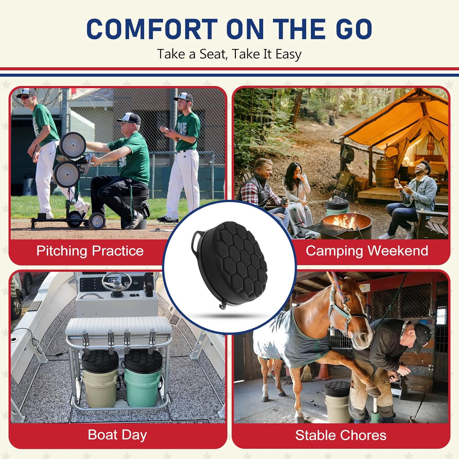 5 Gallon Bucket Seat for Yeti Loadout Bucket Only, 3" Thickened Foam Cushion, 360°Swivel Seats with Hang-It Hook, Seat lid for Dove Duck Hunting, Ice Fishing, Baseball, Camping, Gardening