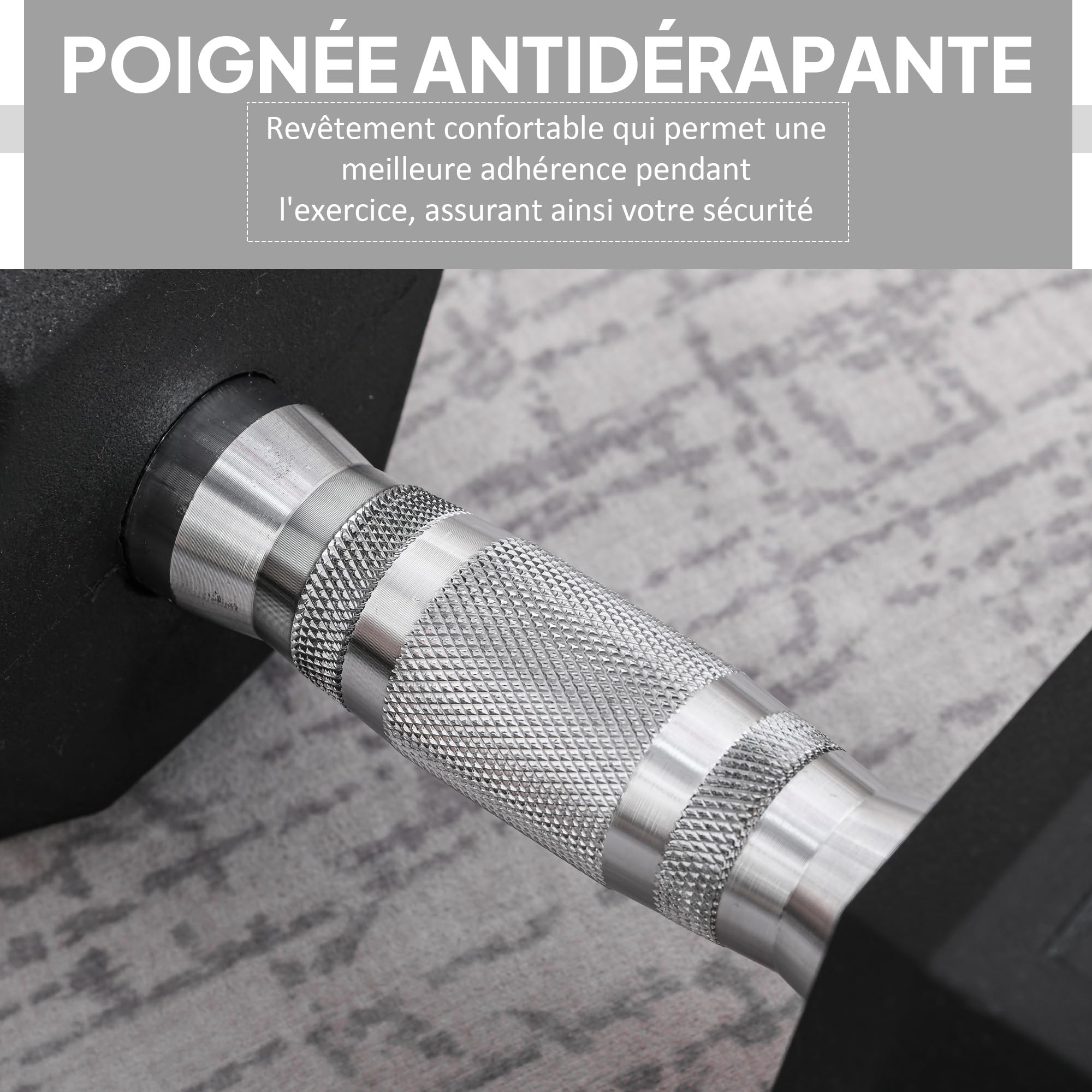 HOMCOM Haltère courte poids 12,5/15/20/25 Kg - Haltère hexagonale entraînement musculaire & haltérophilie - métal caoutchouc noir