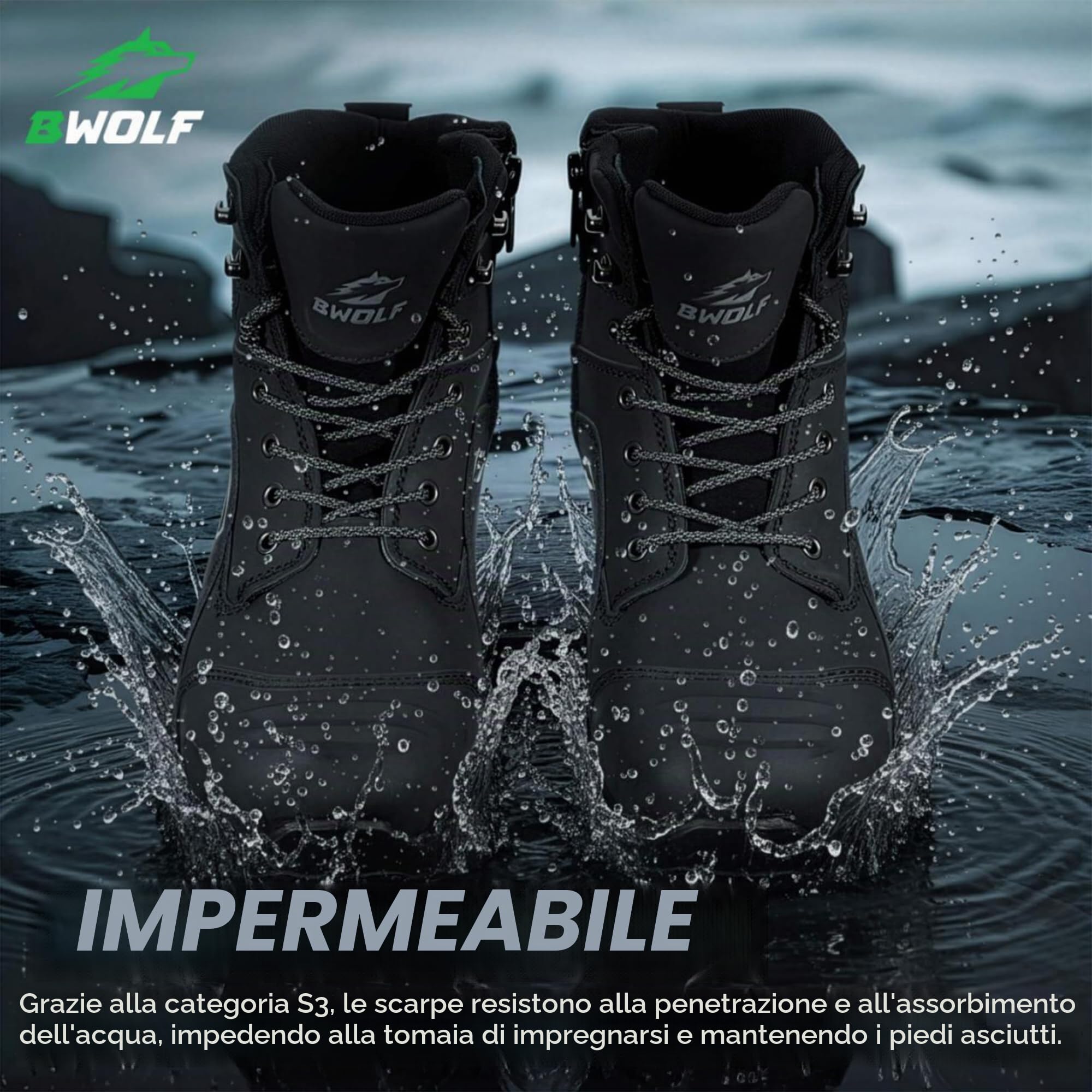 BWOLF Fantom Hi S7L Scarpe antinfortunistiche da uomo invernali – Stivali di sicurezza impermeabili con intersuola in Kevlar
