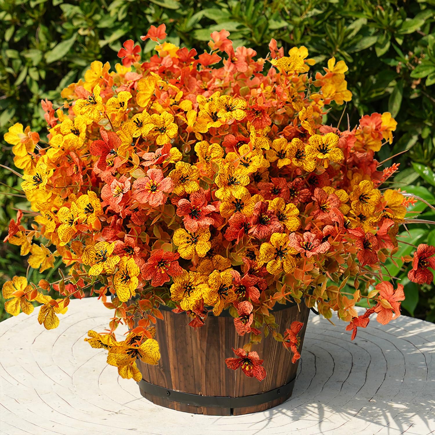 trytuny Artificial Flowers for Outdoor, 16 Bundle UV Resistant Fake Silk Flowers, Realistic Faux Plants for Outside Indoor Porch Patio Window Box Planter Home Decor (16, Fall Yellow Pinkorange)