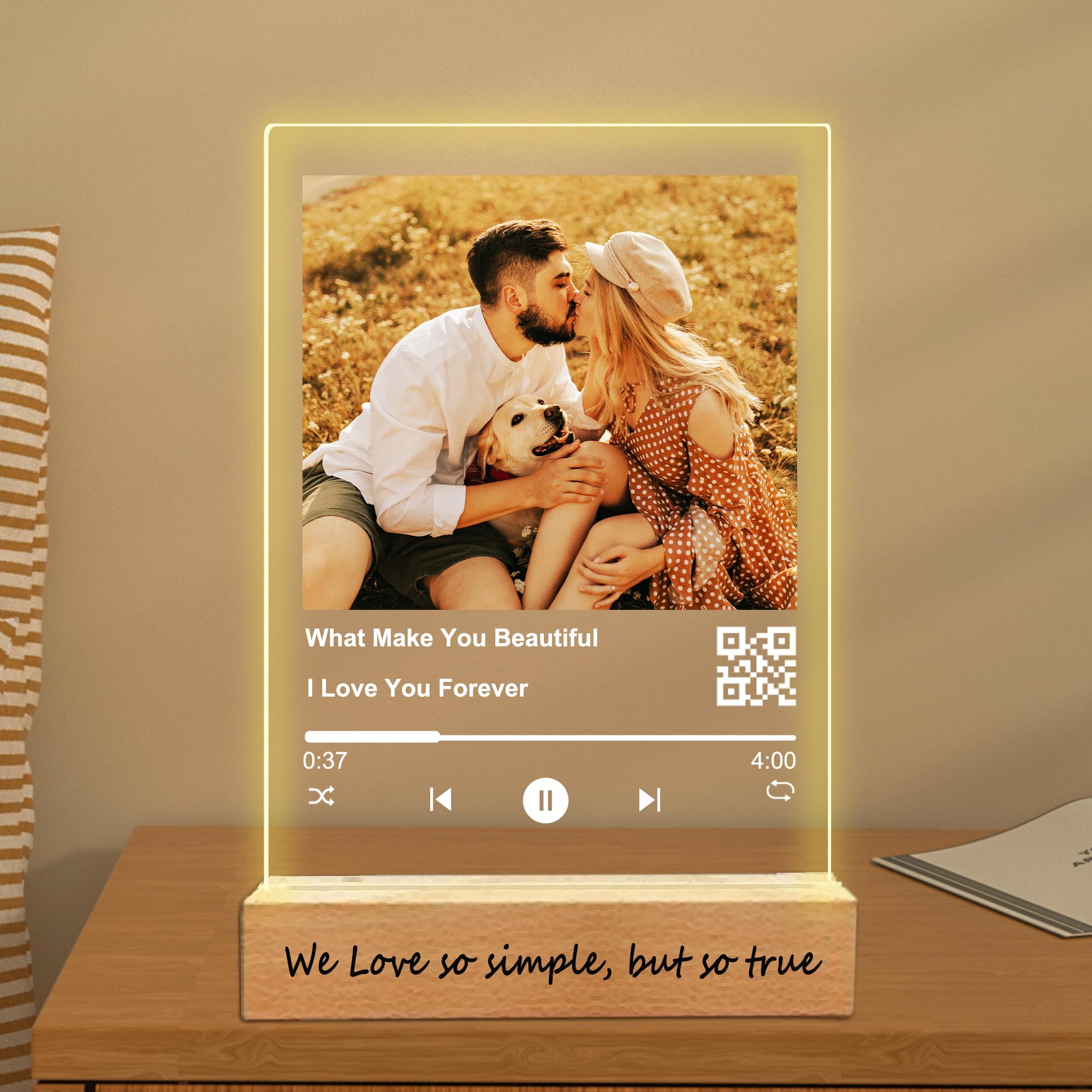 Personalized Acrylic Music Plaque with Wooden, Custom Spotify Plaque With Unique Custom Your Favorite Song & Photo For Boyfriend or Girlfriend, Customized Gifts for Couples, Famlily (5 Size: 15-40cm) — image 1