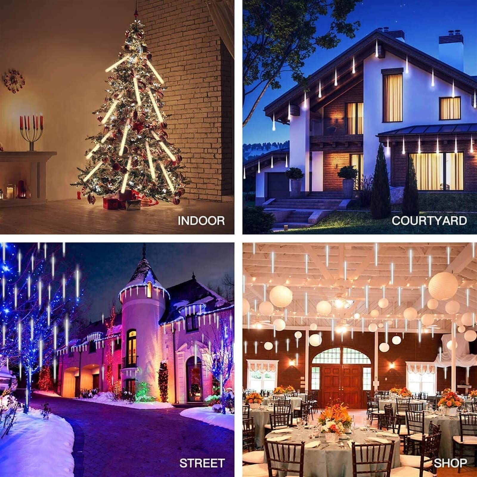 SCOZIA Luces de Lluvia Que Caen de Navidad 80 cm 8 Tubos 576 LED IP65 Luz de Navidad LED a Prueba de Agua Luces de Lluvia de meteoritos para Bodas al Aire Libre Jardín Árbol Decoración del Hog