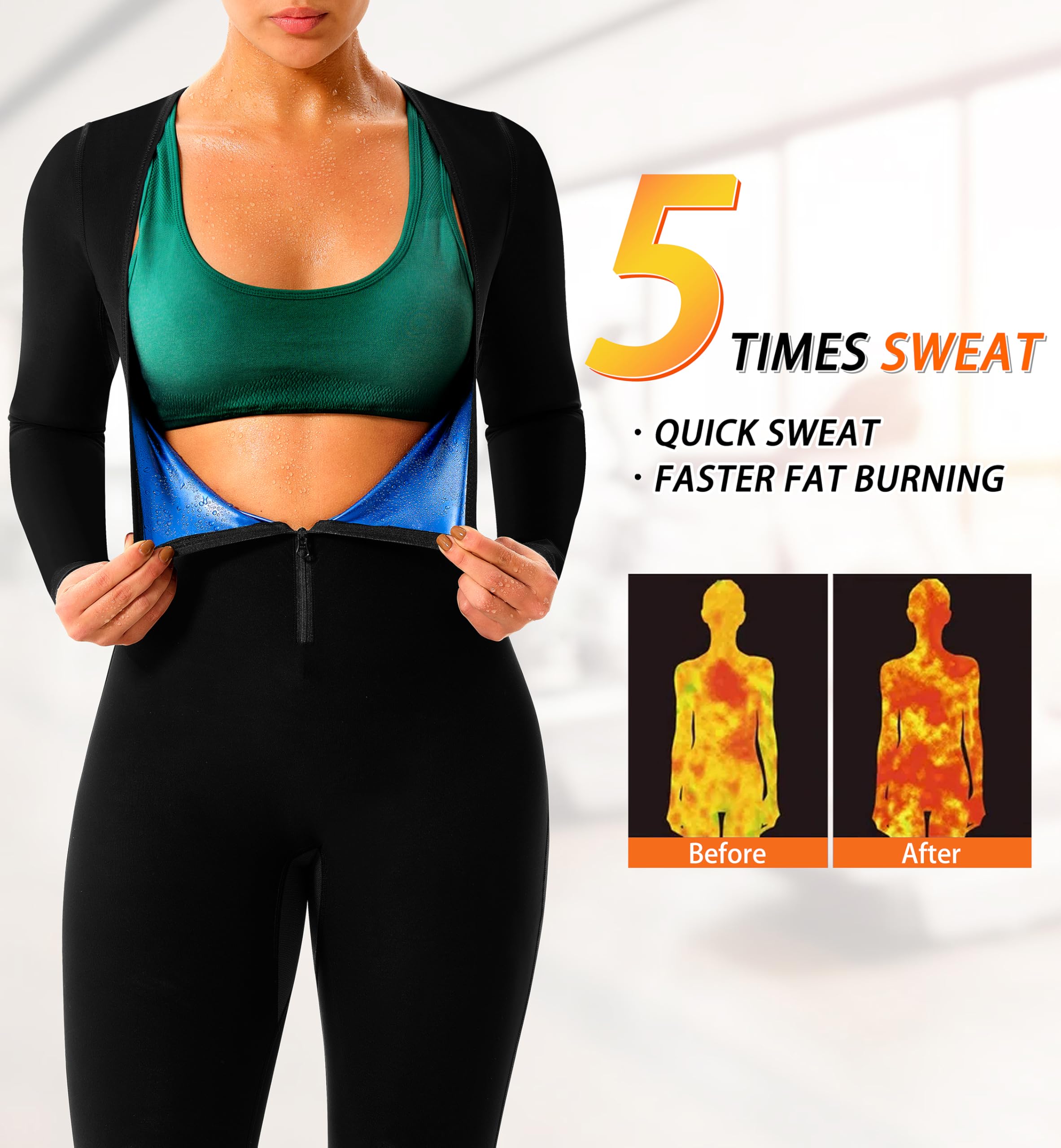LMCOB Full Body Sauna Suit for Women Waist Trainer Sweat Jumpsuit Waist Trainers Workout Sauna Suits Women(LYBH70023-01-XL)