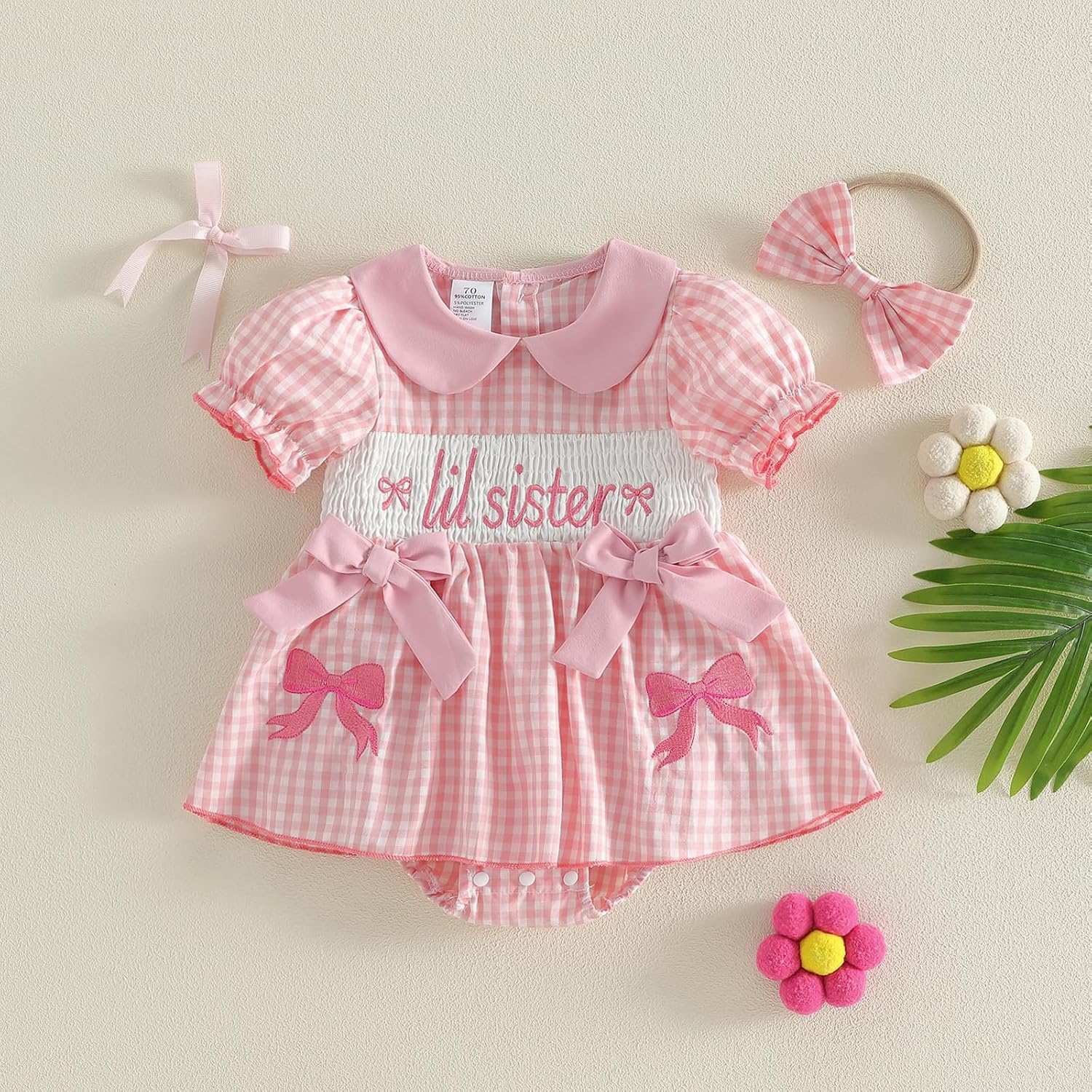 Little Sister Newborn Outfit Baby Smocked Romper Dress Fall Clothes | Long Sleeve Baby Sister Outfit, Little Sister Romper Dress, Bow Fall Outfit, Lil Sis Outfits, Cute Newborn Girl Clothes
