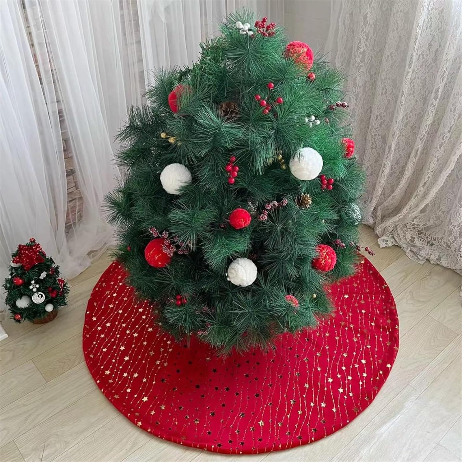 Tappeto Per Albero Di Natale Gonna Per Albero Di Natale Morbido Tappetino Per Albero Di Natale Con Motivo A Stella Dorata Per La Decorazione Delle Feste Gonna Per Albero Di Natale(Rot,48 inches)