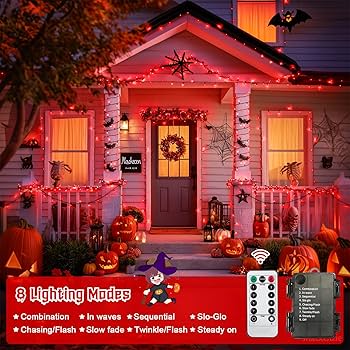JMEXSUSS 2 Pack 100 LED Red Lights Halloween, Each 33 FT