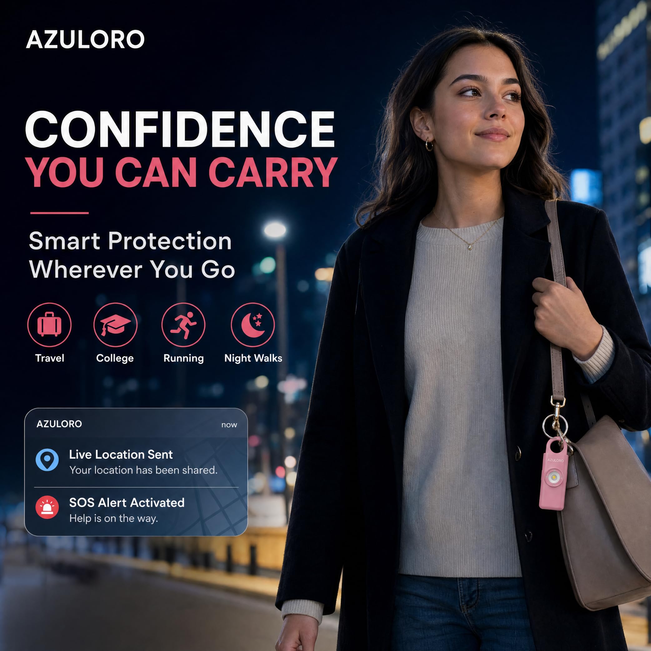Alarmes personnelles pour femmes – Porte-clés de sécurité d'autodéfense – Sirène d'alarme personnelle avec SOS et appel d'urgence – Porte-clés d'alarme pour femmes – Cadeaux pour adolescentes