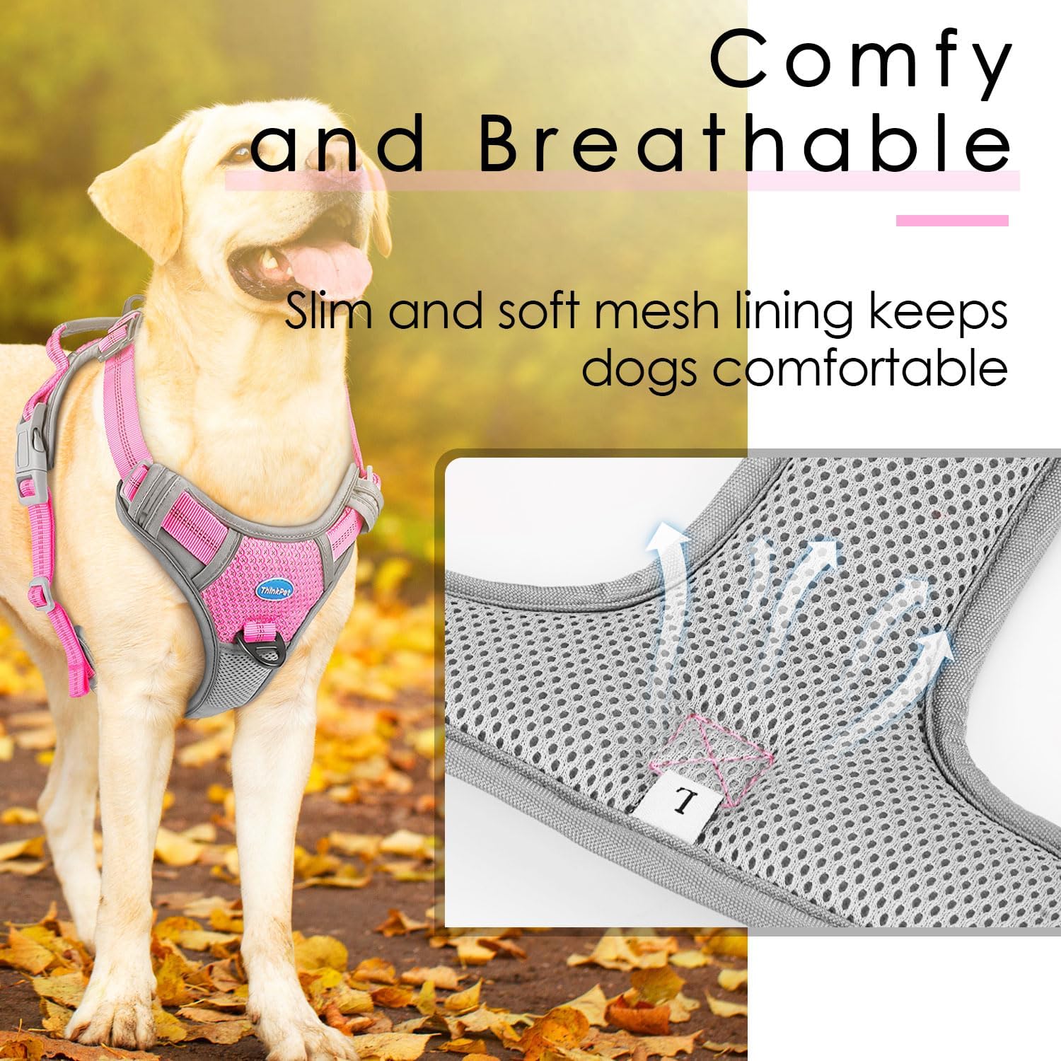ThinkPet No Pull Harness Breathable Sport Vest with Handle-Dog Harnesses Reflective Adjustable for Medium Large Dogs