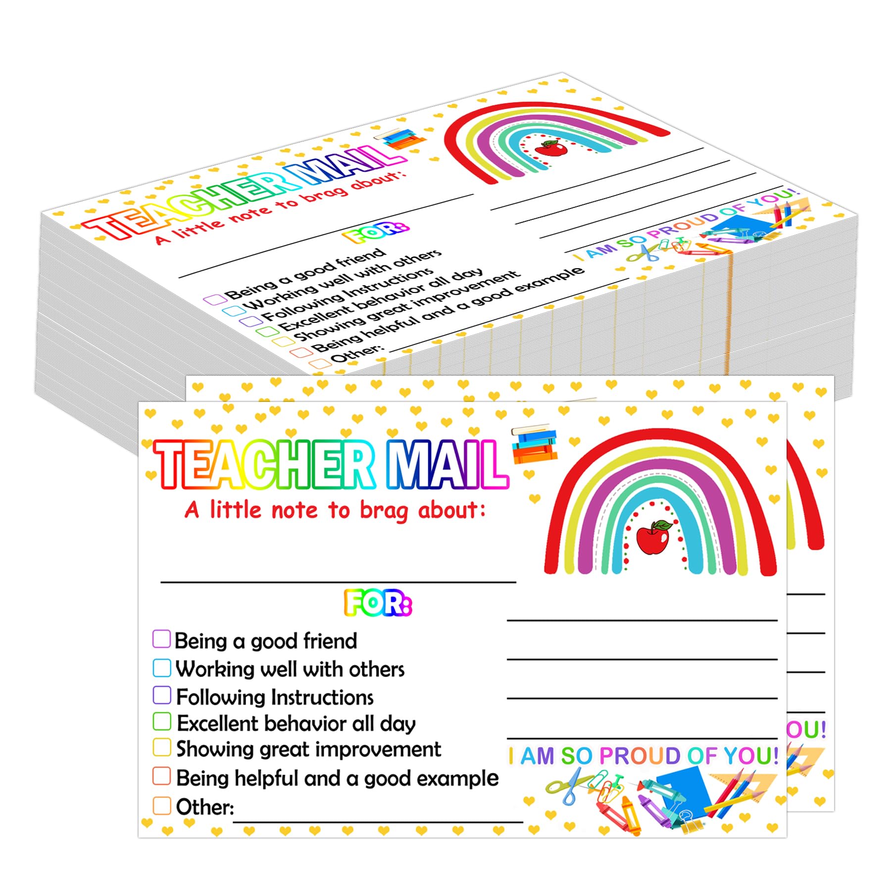 100 Biglietti Motivazionali Arcobaleno Happy Mail Per Insegnanti, Con 10 Adesivi Stella, Per Scuola E Asilo - 5