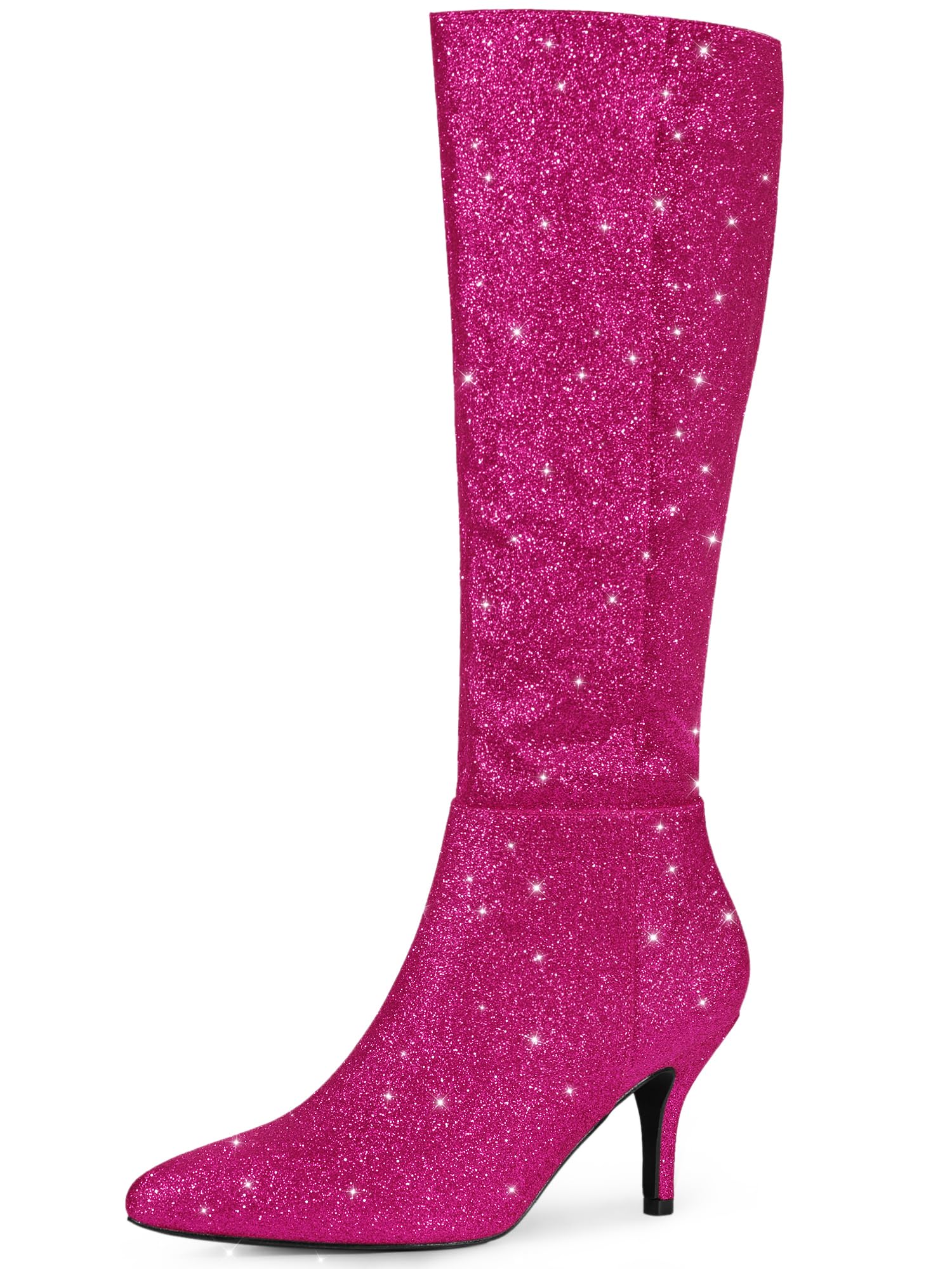 Allegra K Women's Sparkle Glitter Pointy Toe Stiletto Heel Knee High Boots