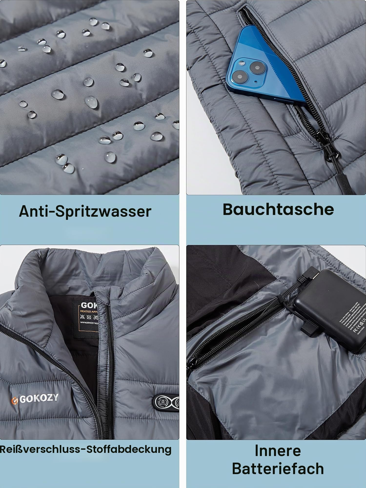 Gokozy Beheizbare Weste Damen,Beheizte Weste mit Powerbank 5 Heizzonen Intelligente Elektrische Leichte Beheizte Weste Bergsteigen und Arbeiten im Freien
