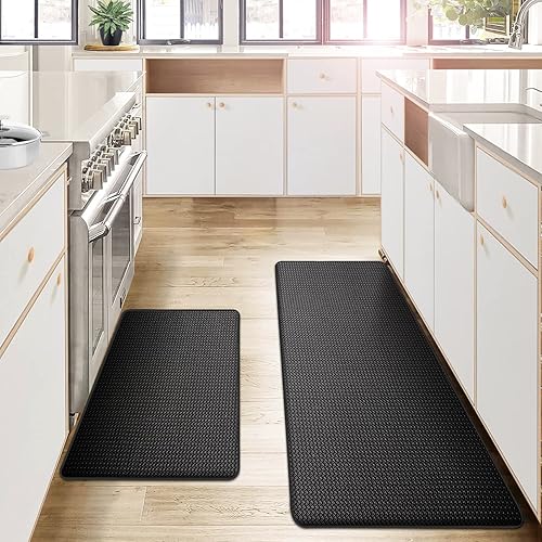 AUTODECO Juego de 2 tapetes y alfombras de cocina, acolchados, antifatiga, antideslizantes, impermeables, ergonómicos, cómodos, de espuma de pie