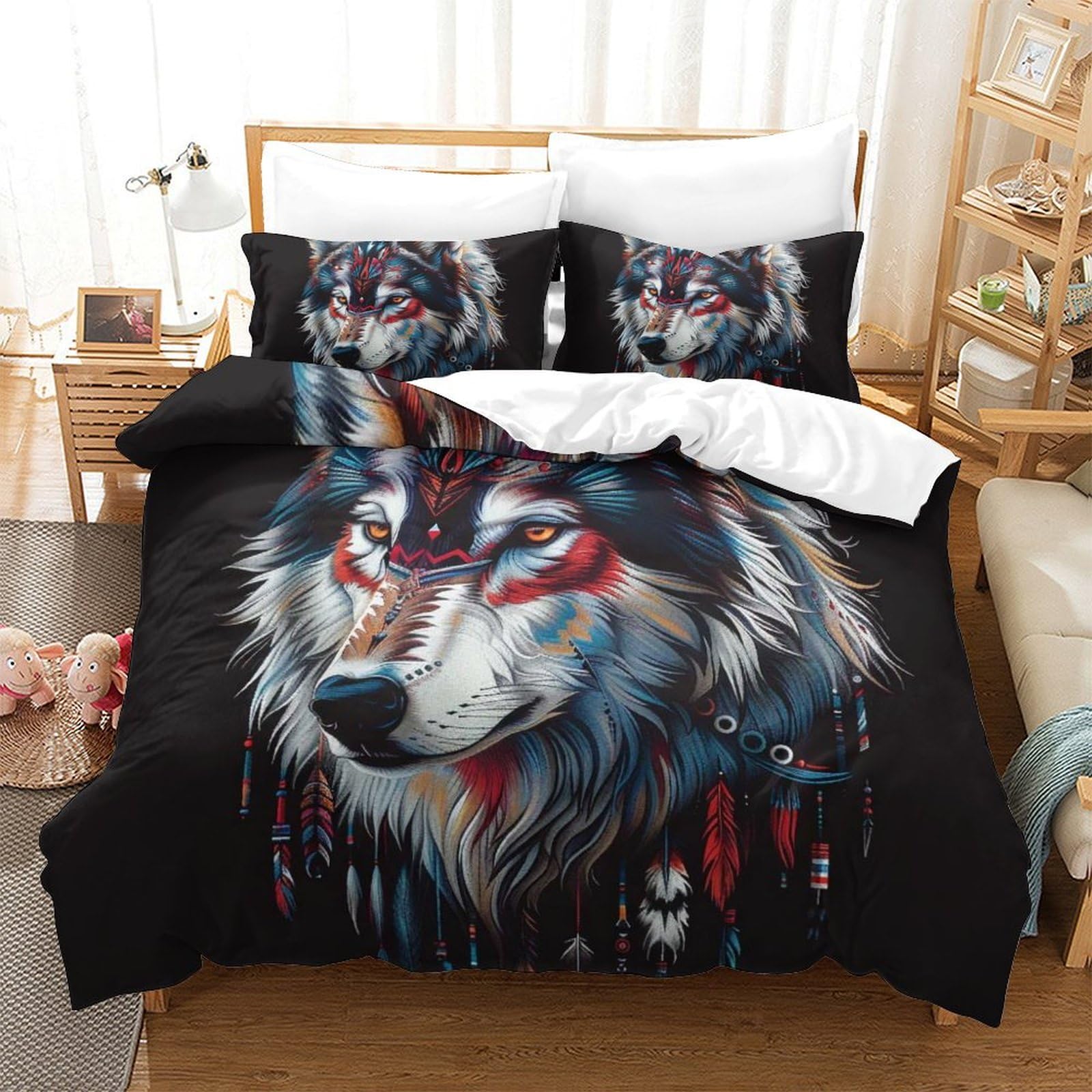 Housse de couette loup microfibre douce 260x220 contre la transpiration