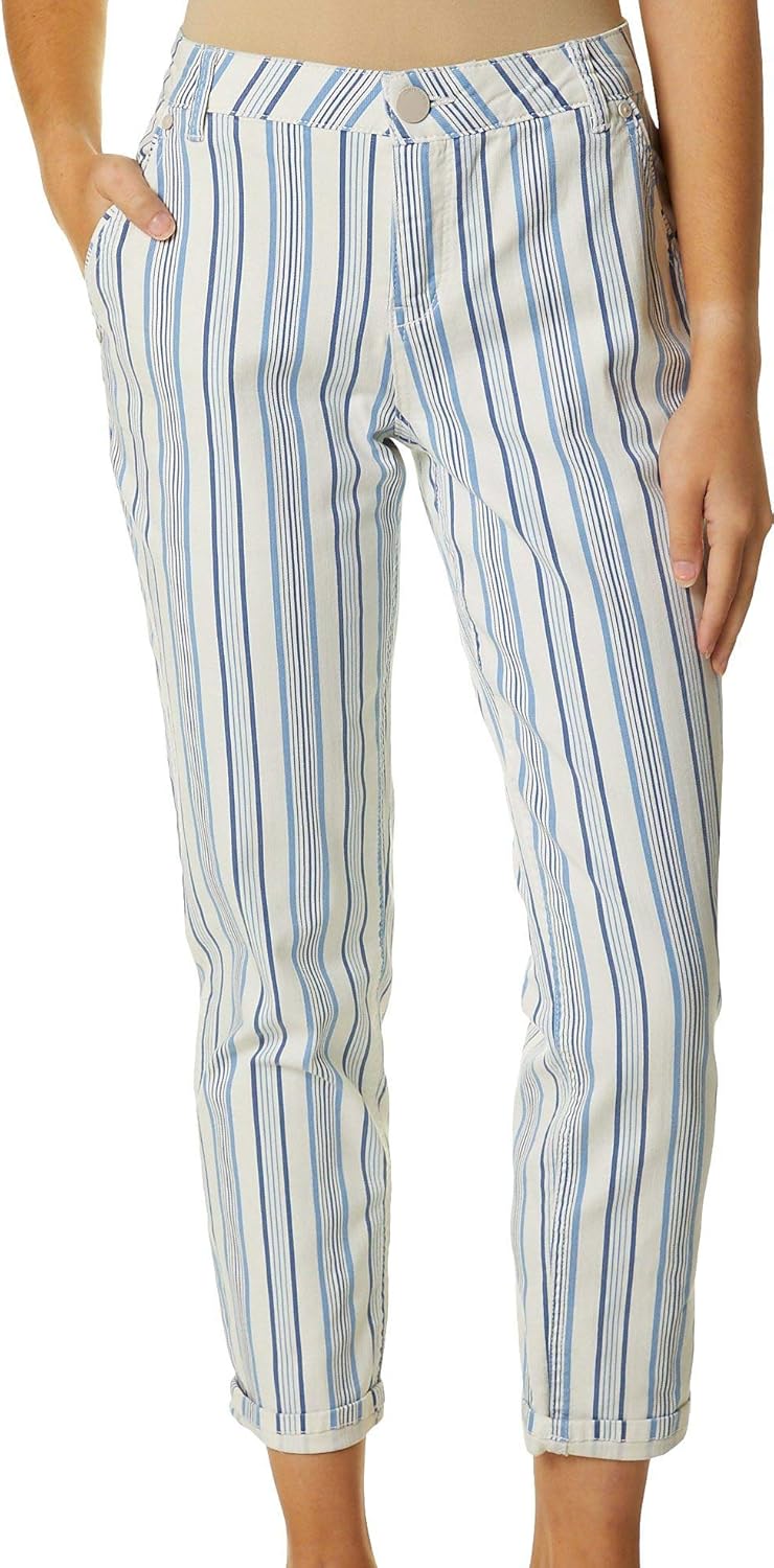 striped denim pants