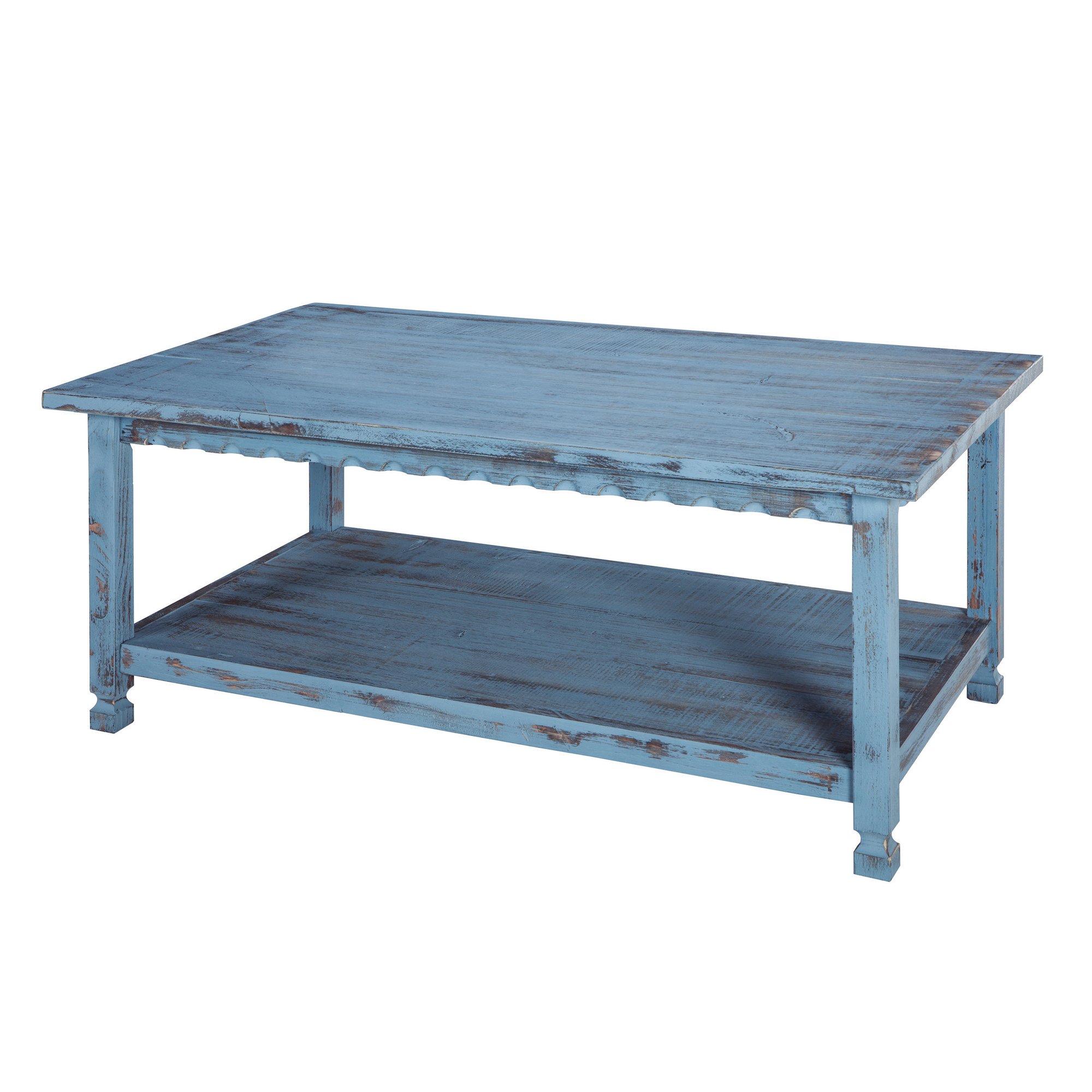 Rustic Rectangluar Coffee Table with 1 Shelf, Blue Antique