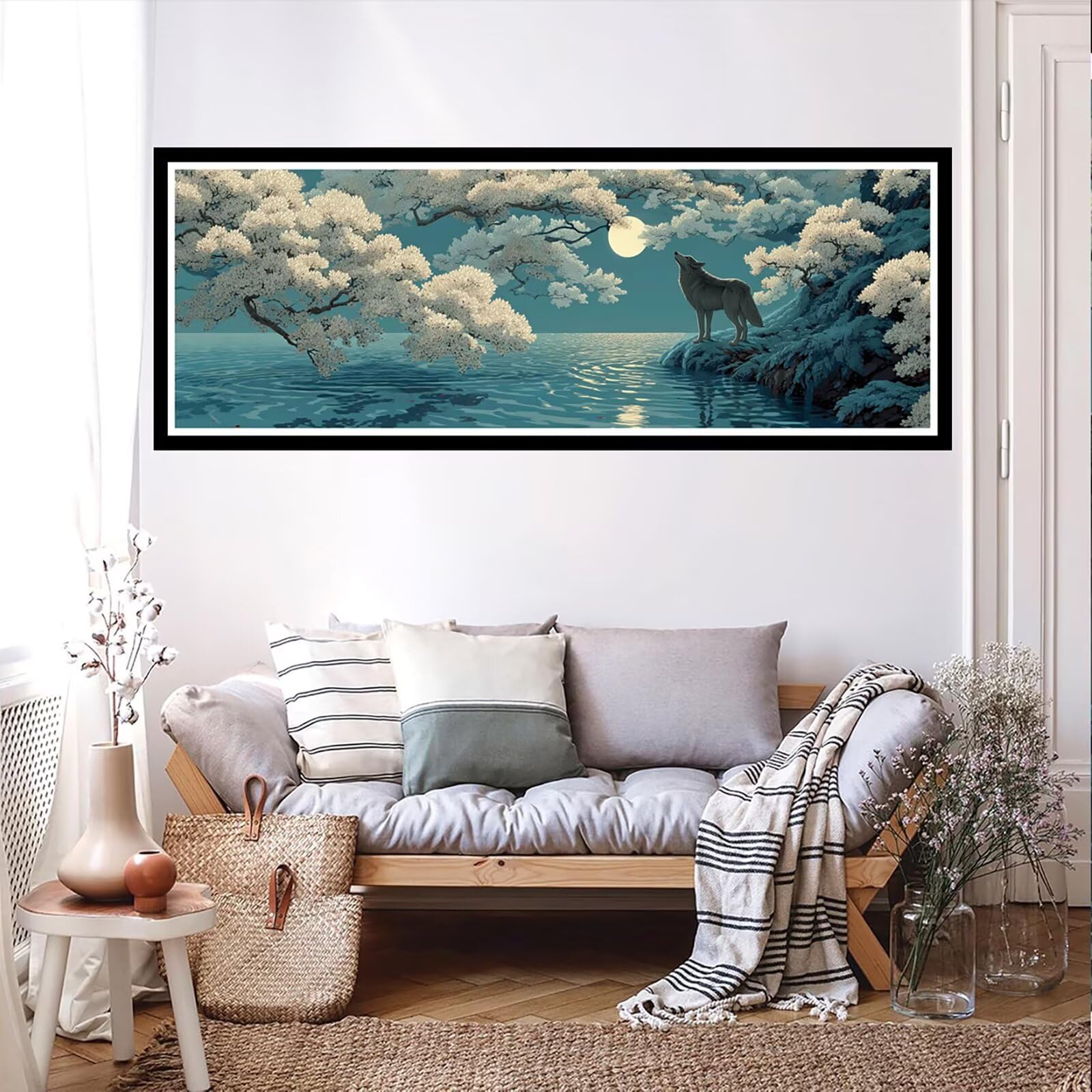 5D DIY Jezioro Diament Malarstwo Duży Rozmiar 80x240cm, Diament Malarstwo Dorosły Wilk, Diament Malarstwo Haft Ścieg krzyżykowy Rhinestone Zestaw Kreatywny Diament Dekoracja wnętrz TU0N-708