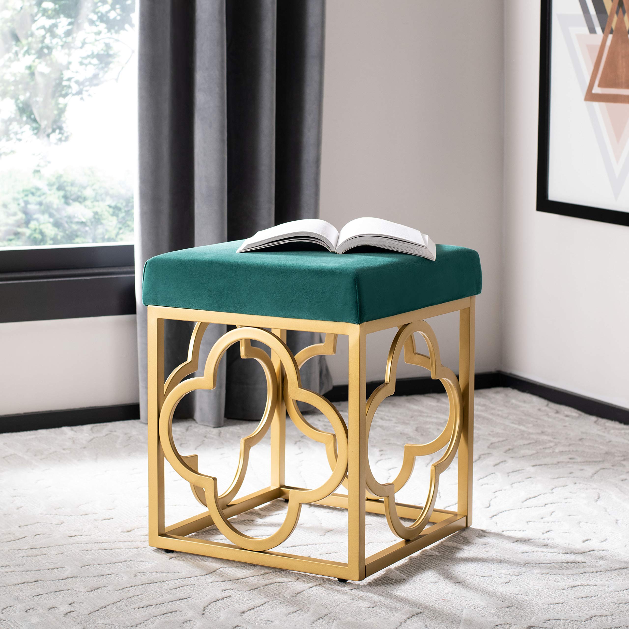 Amazon.com: Safavieh Home Fleur Glam Green Velvet Square Ottoman