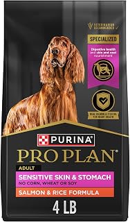 Purina Pro Plan Sensitive Skin & Stomach Salmon & Rice Dry Dog Food, 4 lb - High Protein, Omega-3 for Skin, Coat & Digestion