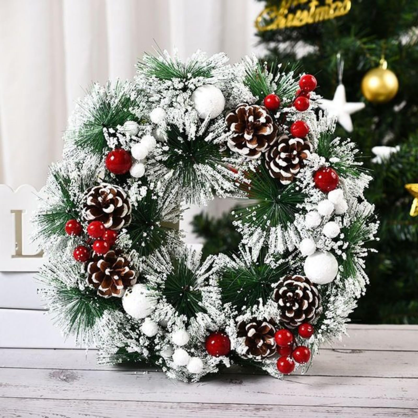 Couronne de Noël 30 cm à suspendre à une porte, décorations de Noël pour sapin de Noël, décoration murale