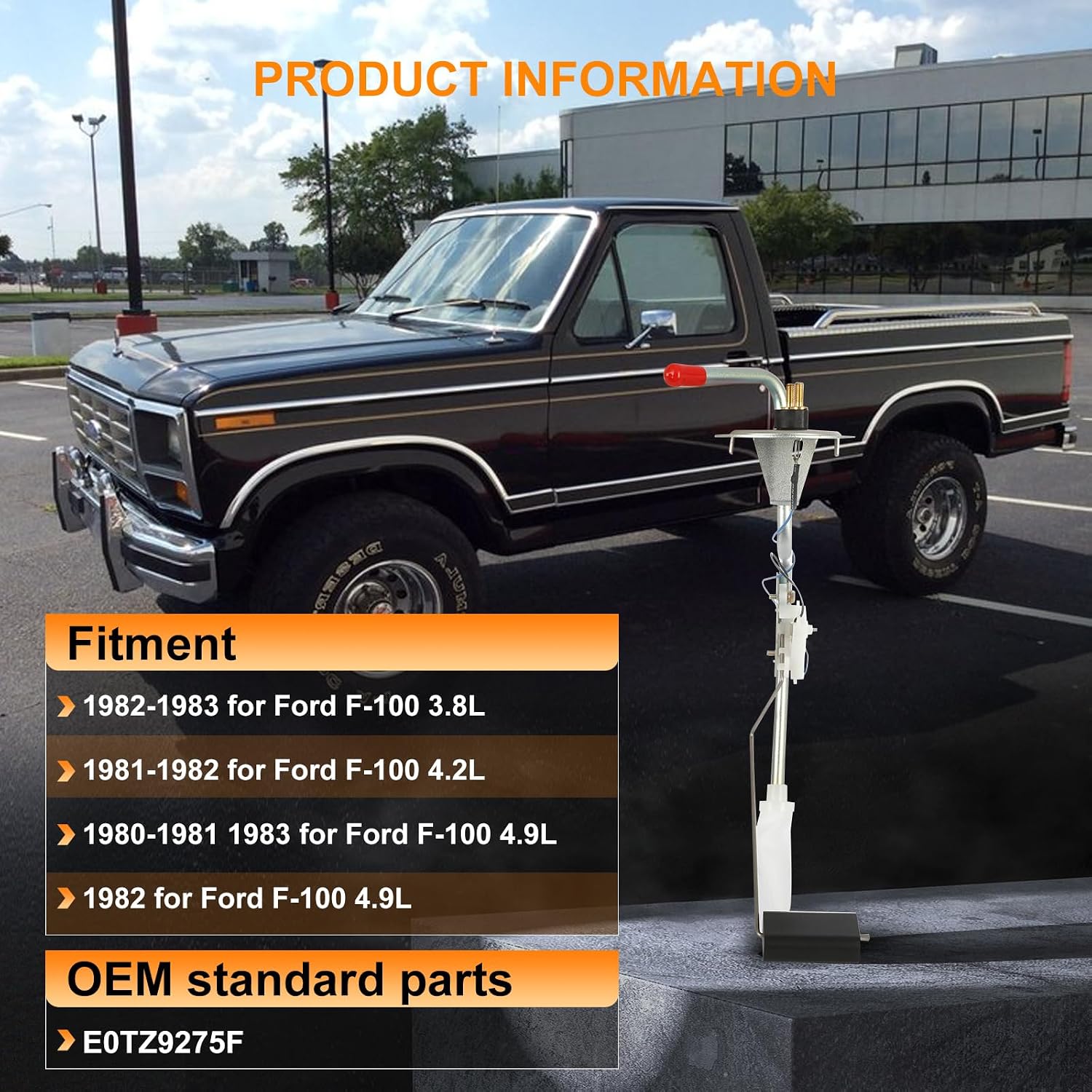 Fuel pump assembly - Compatible for 1980-1983 for Ford F-100 1980-1983 for Ford for F-150 1980-1981 for Ford for F-250/F-350 16 Gallon Tank 1982 for Ford F-100 Electric Fuel Pump Replace OEM E0TZ9275F
