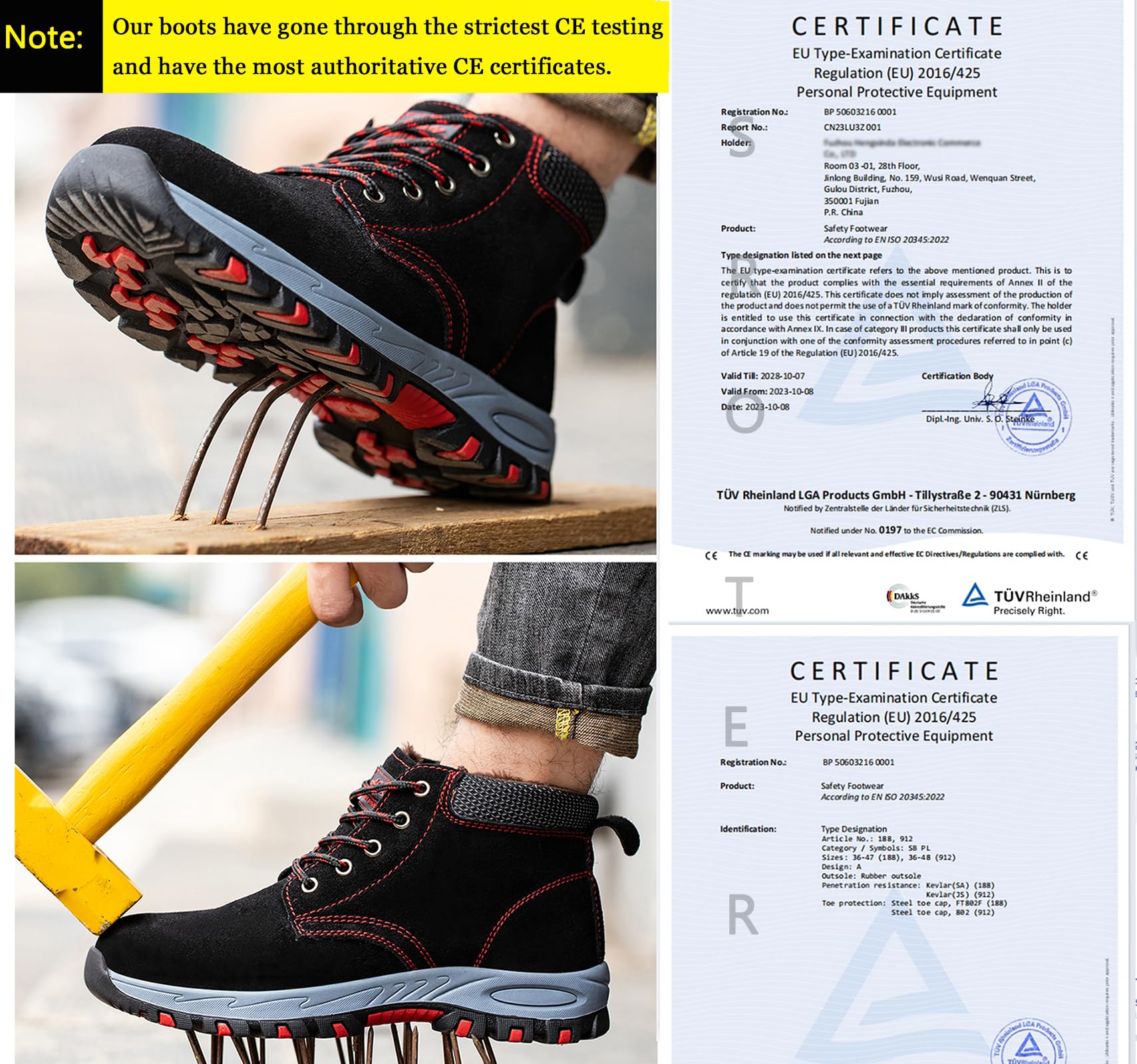 SROTER Scarpe da lavoro da uomo e donna, con punta in acciaio, impermeabili, foderate, di sicurezza, da trekking, da trekking