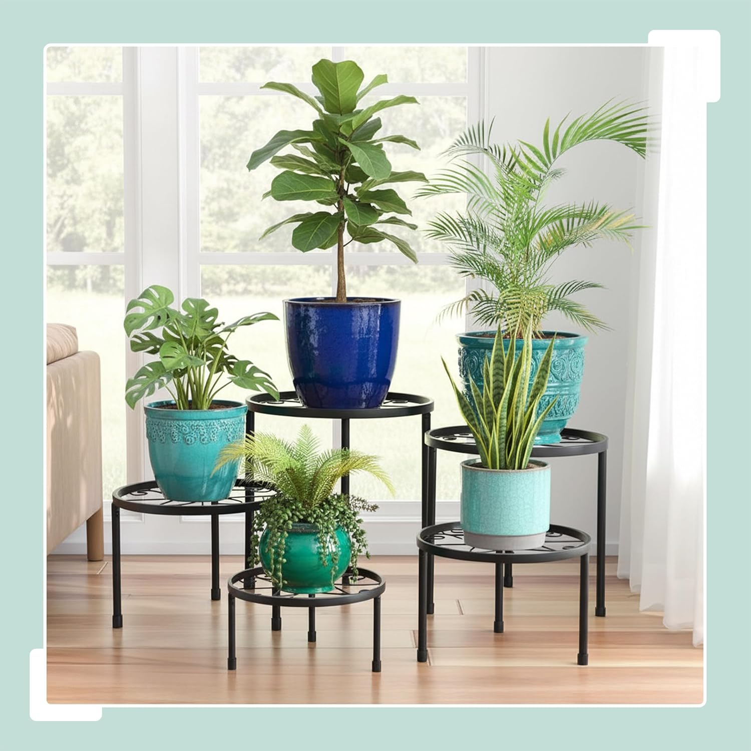 Relaxdays 5 Piece Set Round Heavy Duty 8-20 x 17-30 cm Decorative Plant Stand Steel Black