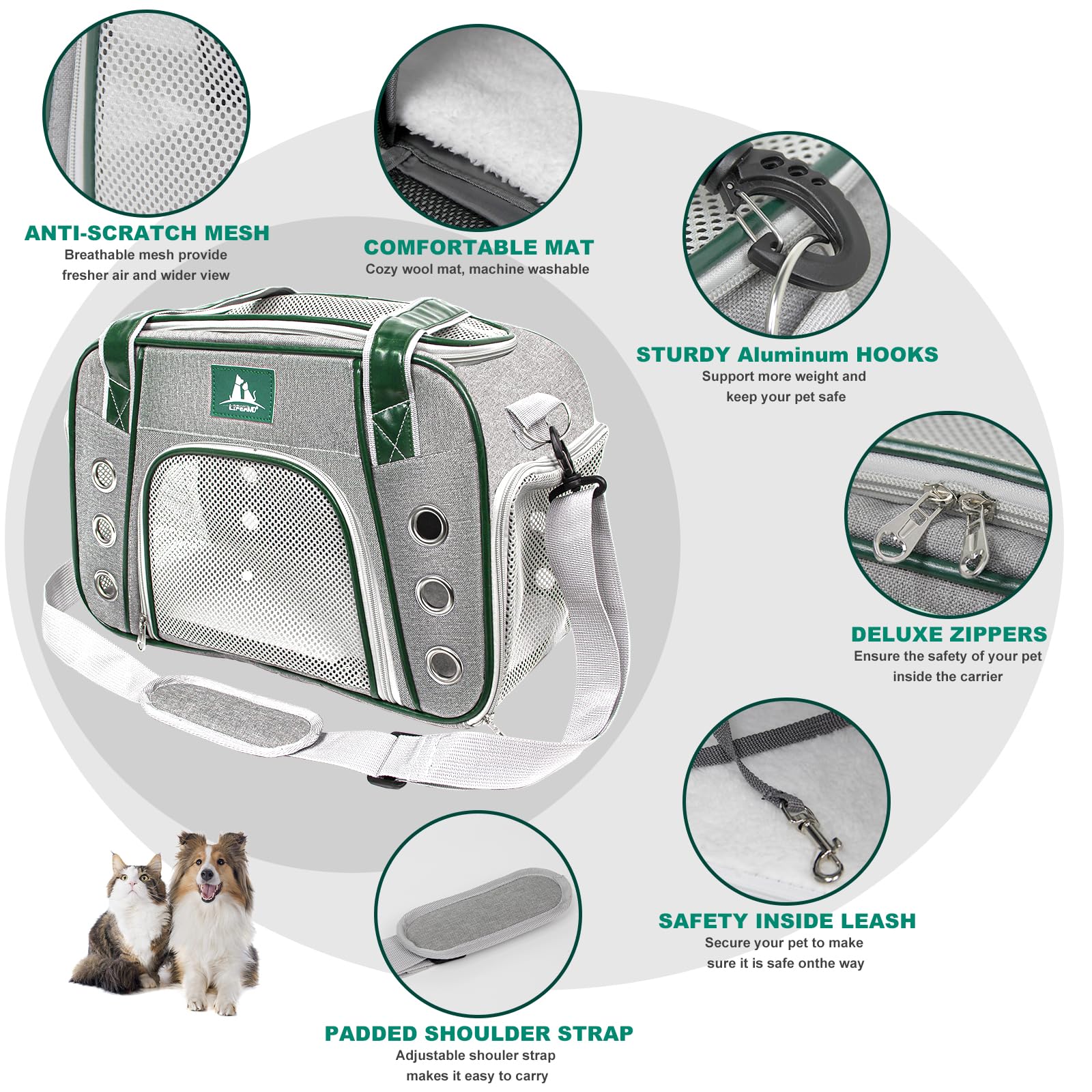 Lifeand Transportador de mascotas aprobado por aerolíneas para gatos, perros pequeños, gatitos, transportador de viaje plegable de lados suaves para gatos pequeños y medianos de menos de 18 libras