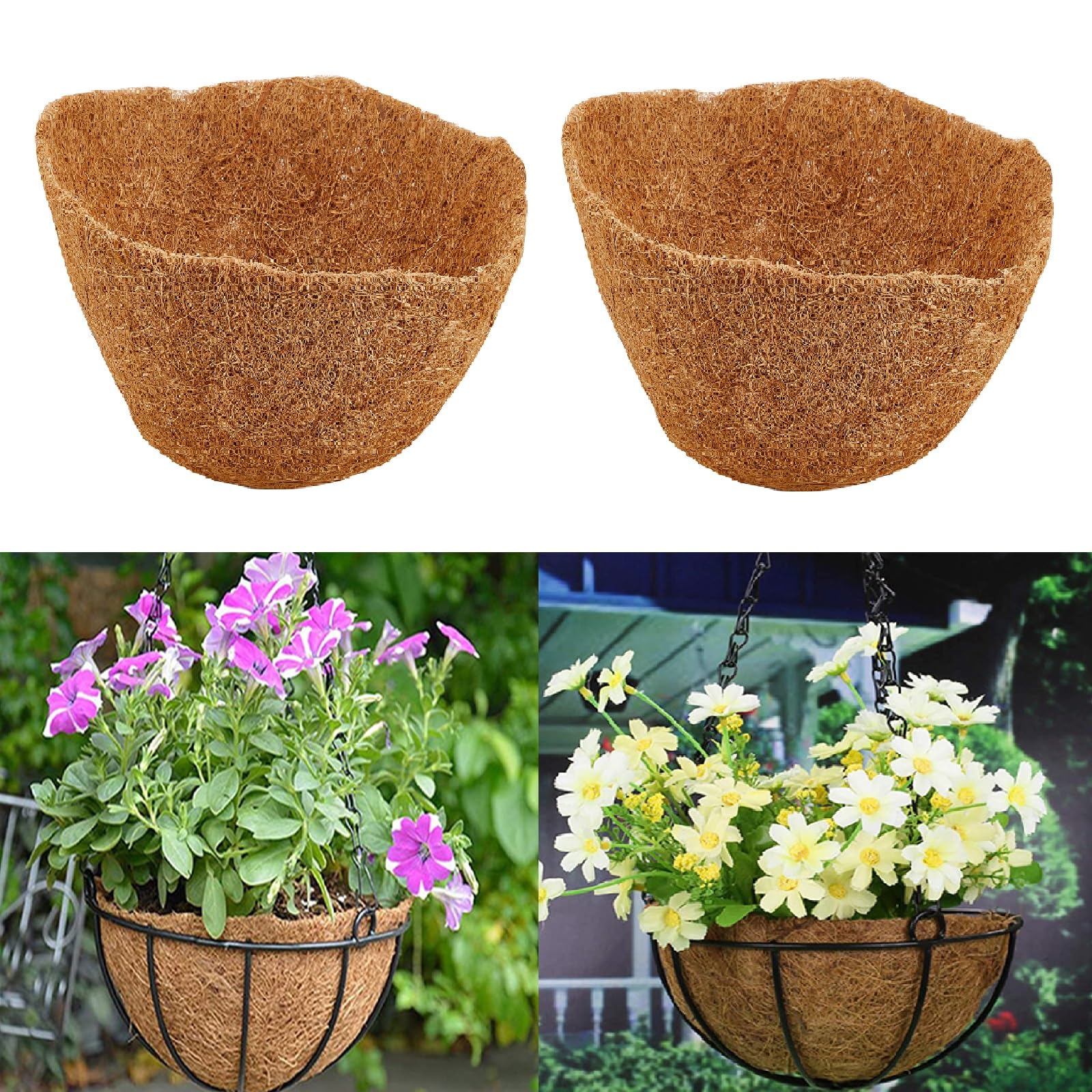 Kouoybt 24/30/36/48 Inches Trough Coco Replacement Liners, Trough Planters Outdoor, Wall-mounted Hanging Basket Liner, Basket Liners for Wall Planters (2PCS, 8inch)