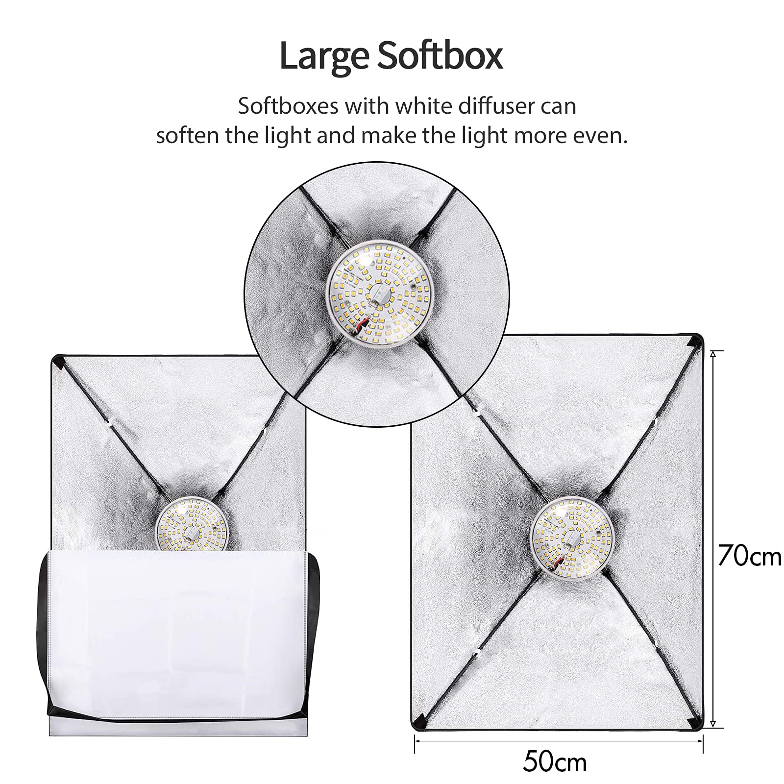 Kit D'éclairage Photo Andoer Avec Softbox 50x70cm - LED 35W 5500K, 3 Filtres Couleur, Support Réglable - 2