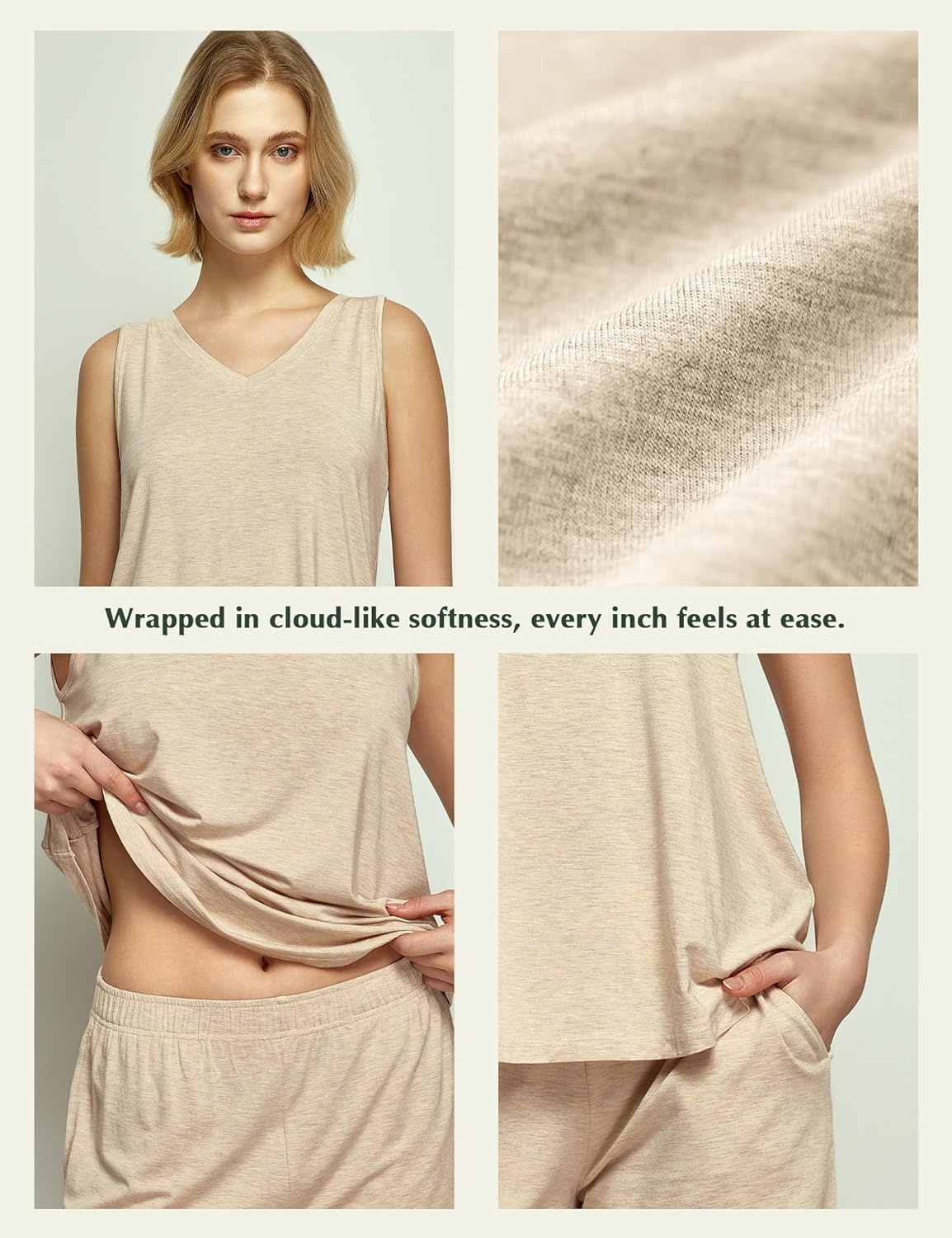 GYS Viscose from Bamboo Pajamas for Women V Neck Tank Top with Shorts Sleep Sets - Image 4
