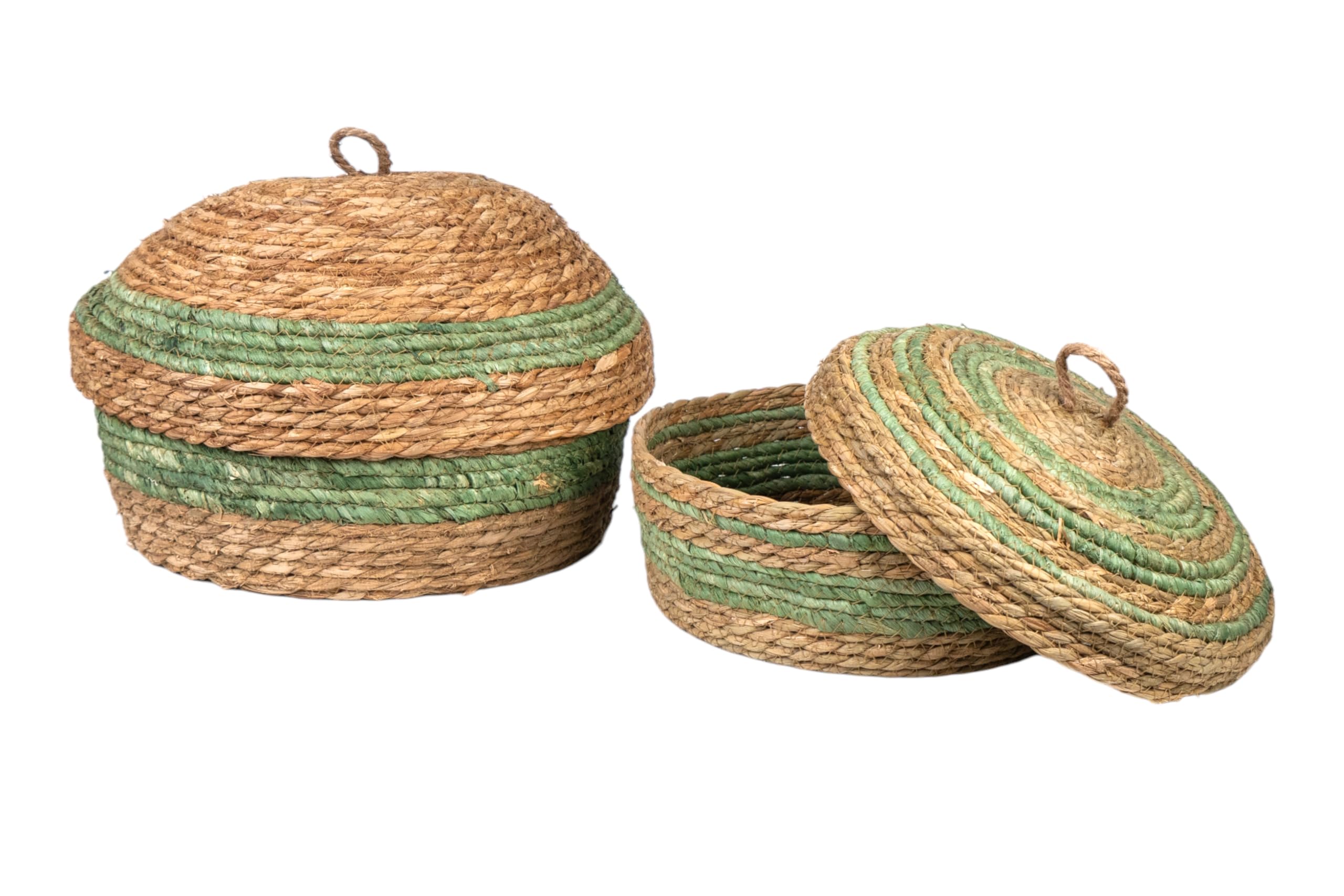 Cajas reddas de rangement, panier fibres naturelles vertes lot de 2 maison