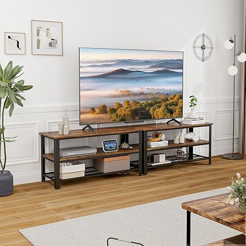 Miniatura 2 de Giantex Soporte de TV para dormitorio y sala de estar, centro de entretenimiento industrial de 3 niveles con estantes de almacenamiento abiertos,