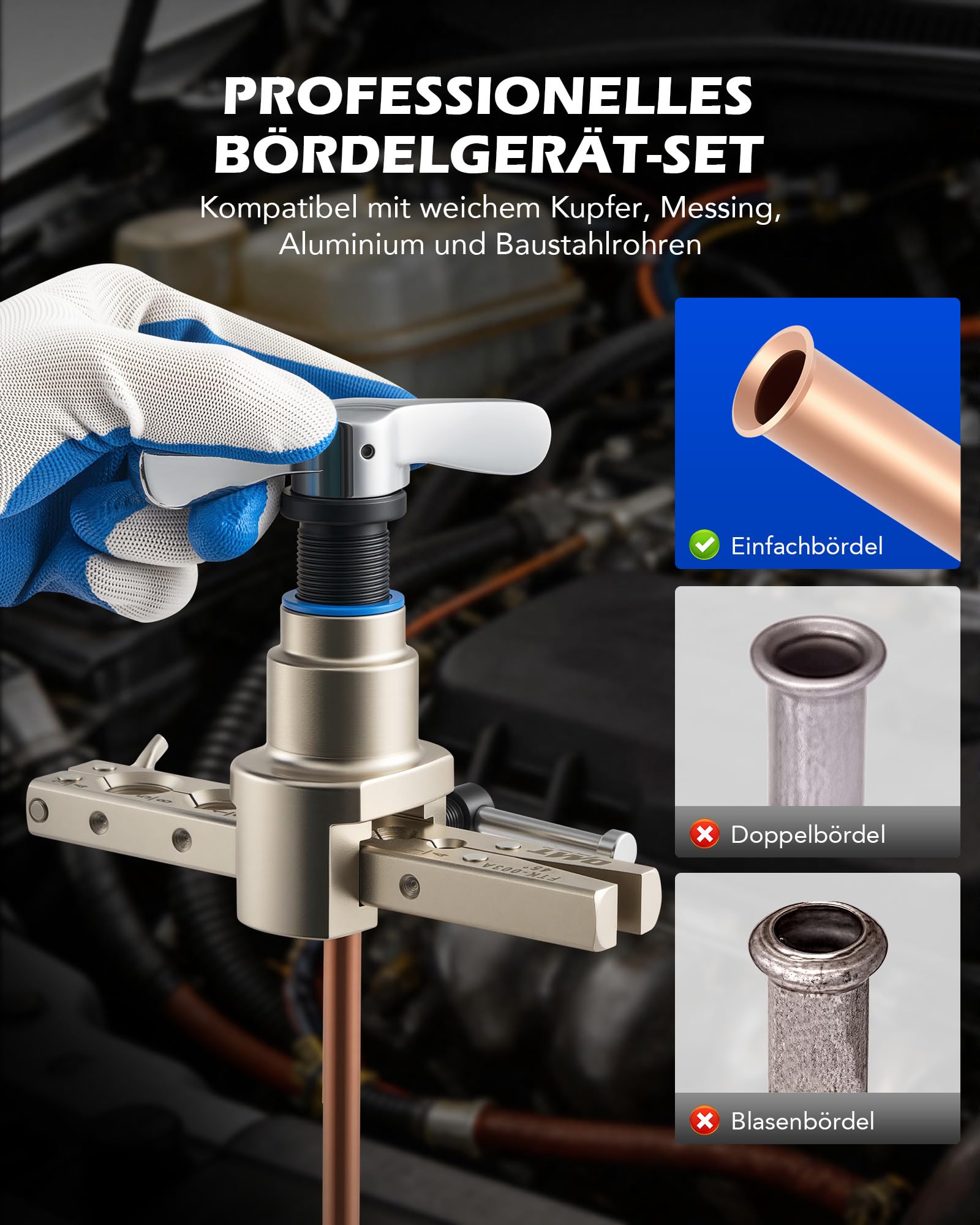Orion Motor Tech HVAC Bördelgerät-Set, Magnetische Höhenbegrenzung 1/4"-3/4" & 6-19 mm Rohr-Bördelwerkzeug für 45° Exzentrische Einzelbördel, Set mit Rohrabschneider & Entgrater